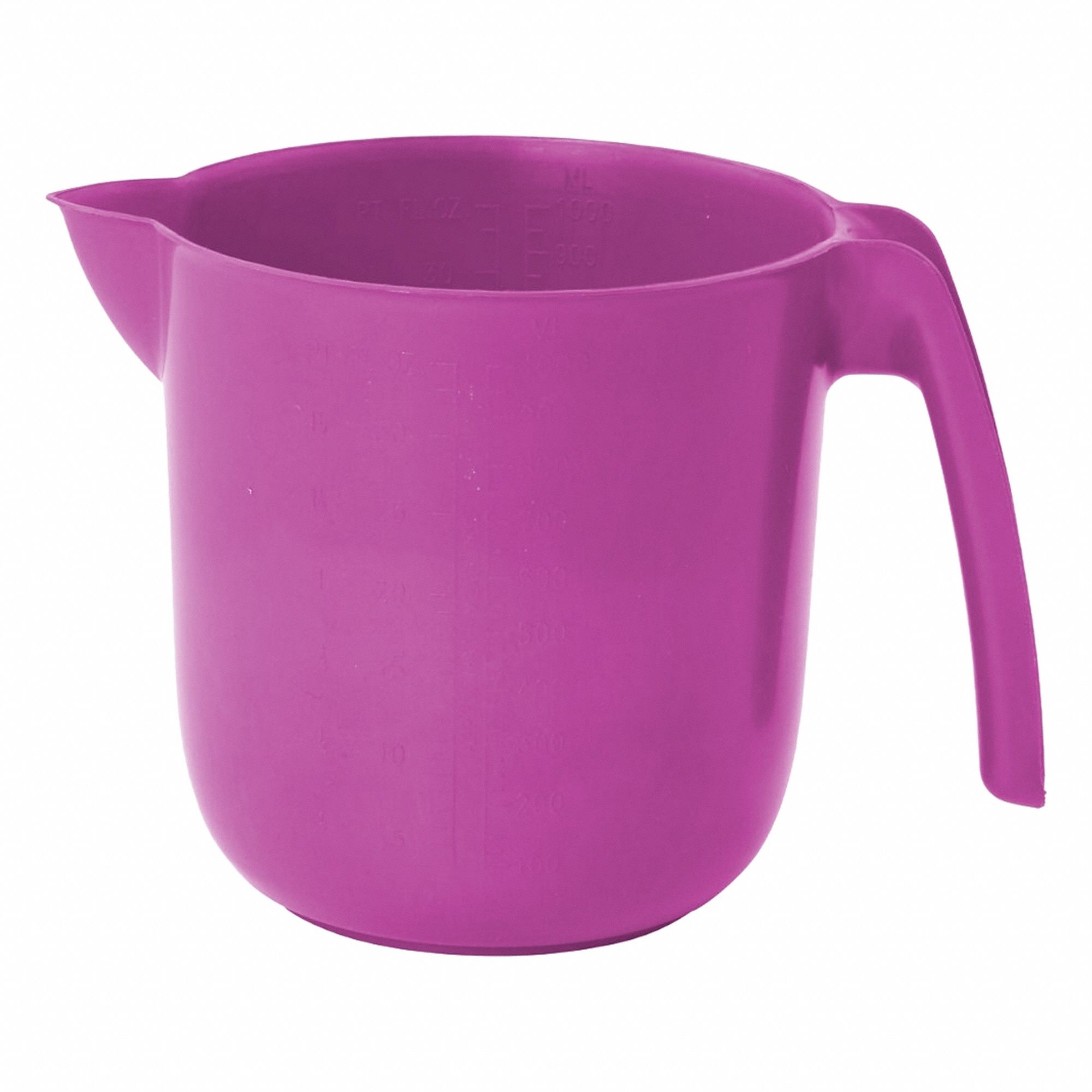Pouring Jug: 34 fl oz Capacity, Pink, 4 1/2 in Overall Wd, Polymer, Metal Detectable