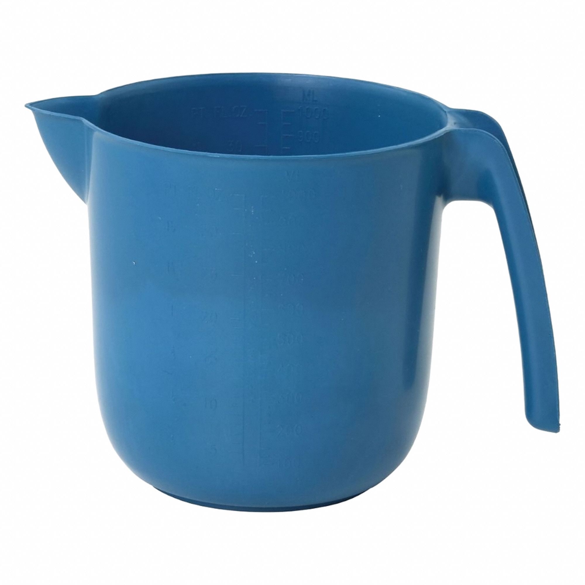 Pouring Jug: 34 fl oz Capacity, Blue, 4 1/2 in Overall Wd, Polymer, Metal Detectable