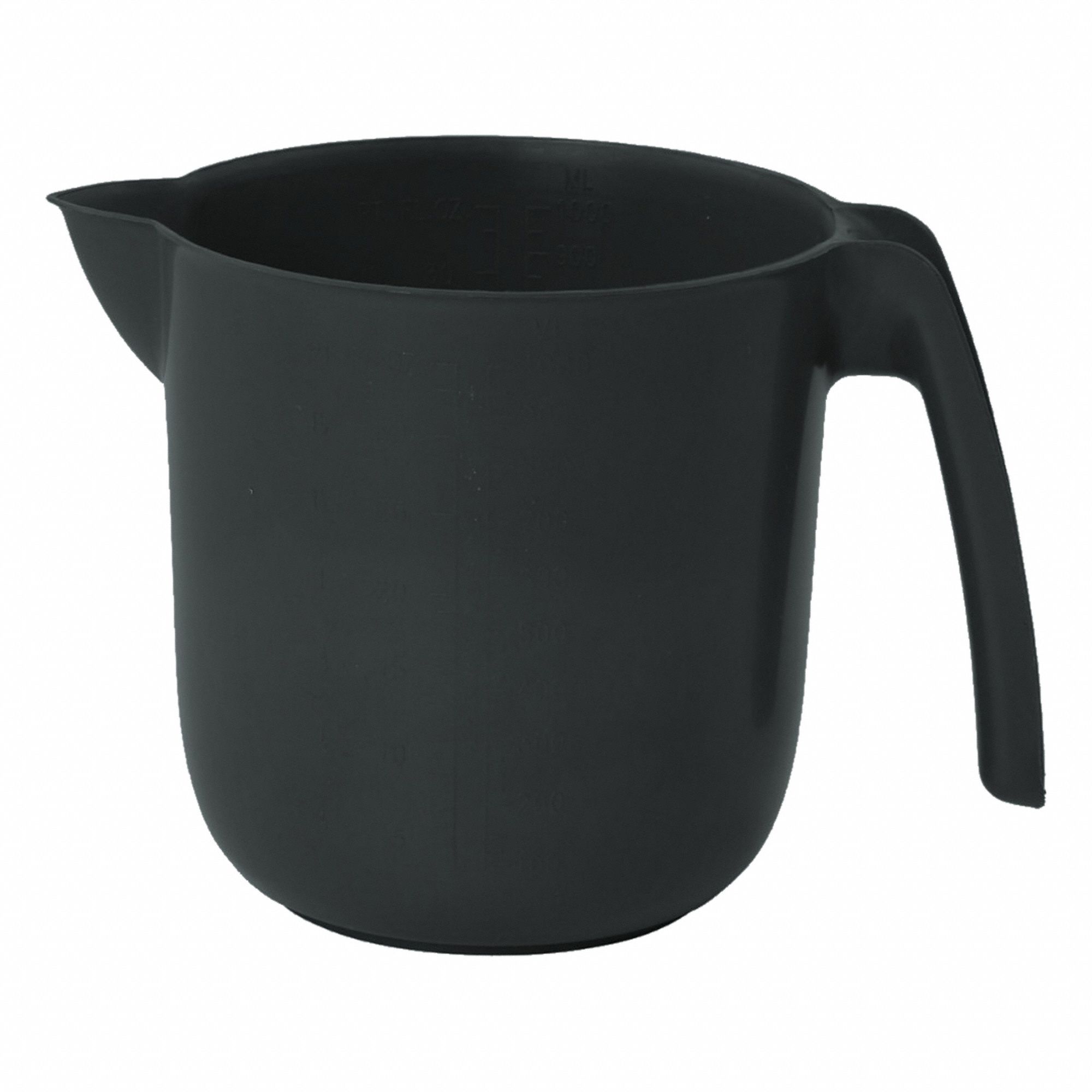 Pouring Jug: 34 fl oz Capacity, Black, 4 1/2 in Overall Wd, Polymer, Metal Detectable