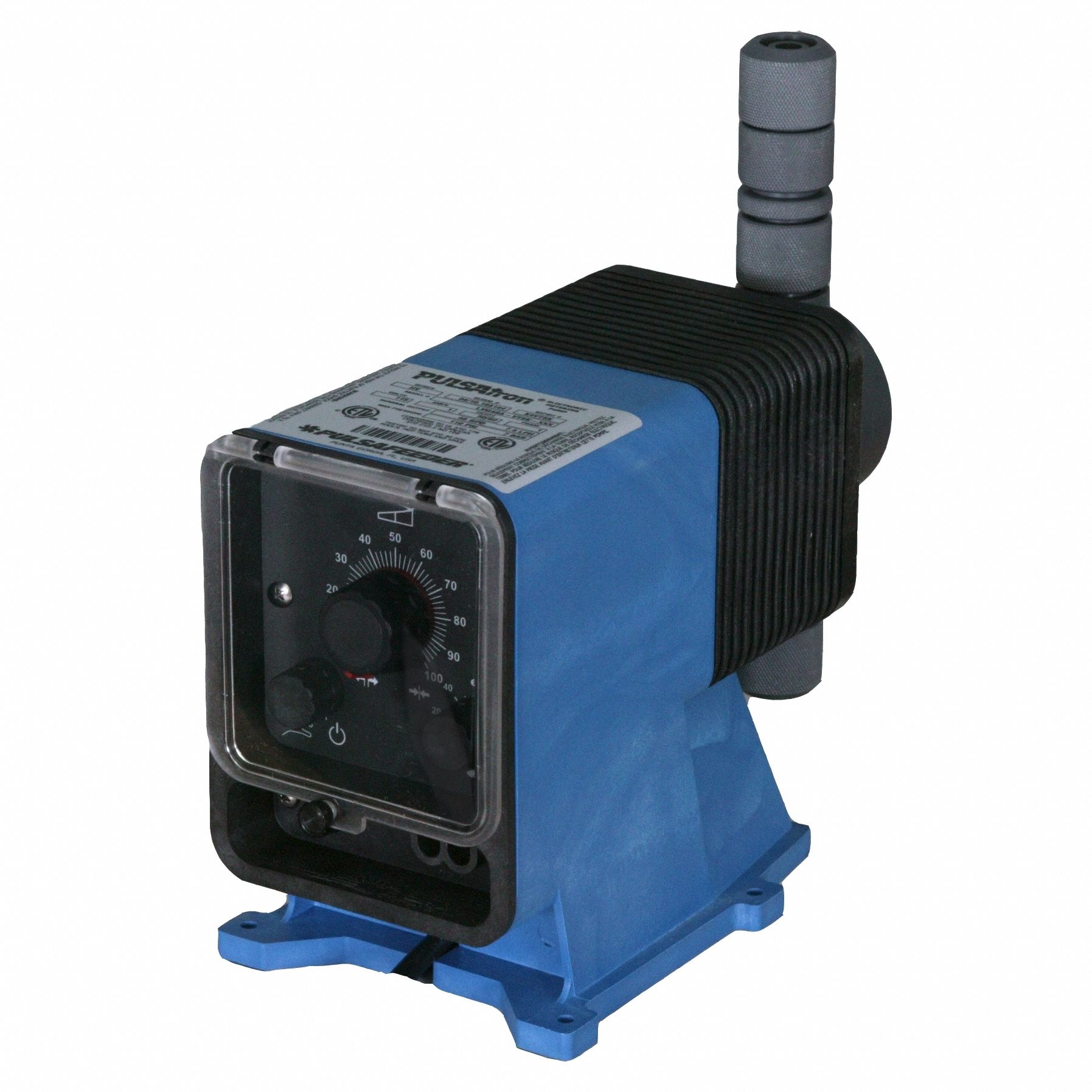 Chemical Metering Pump: Solenoid, 115V AC, 1/5 hp HP, PVC Head, CSPE/PTFE Diaphragm, 100:1