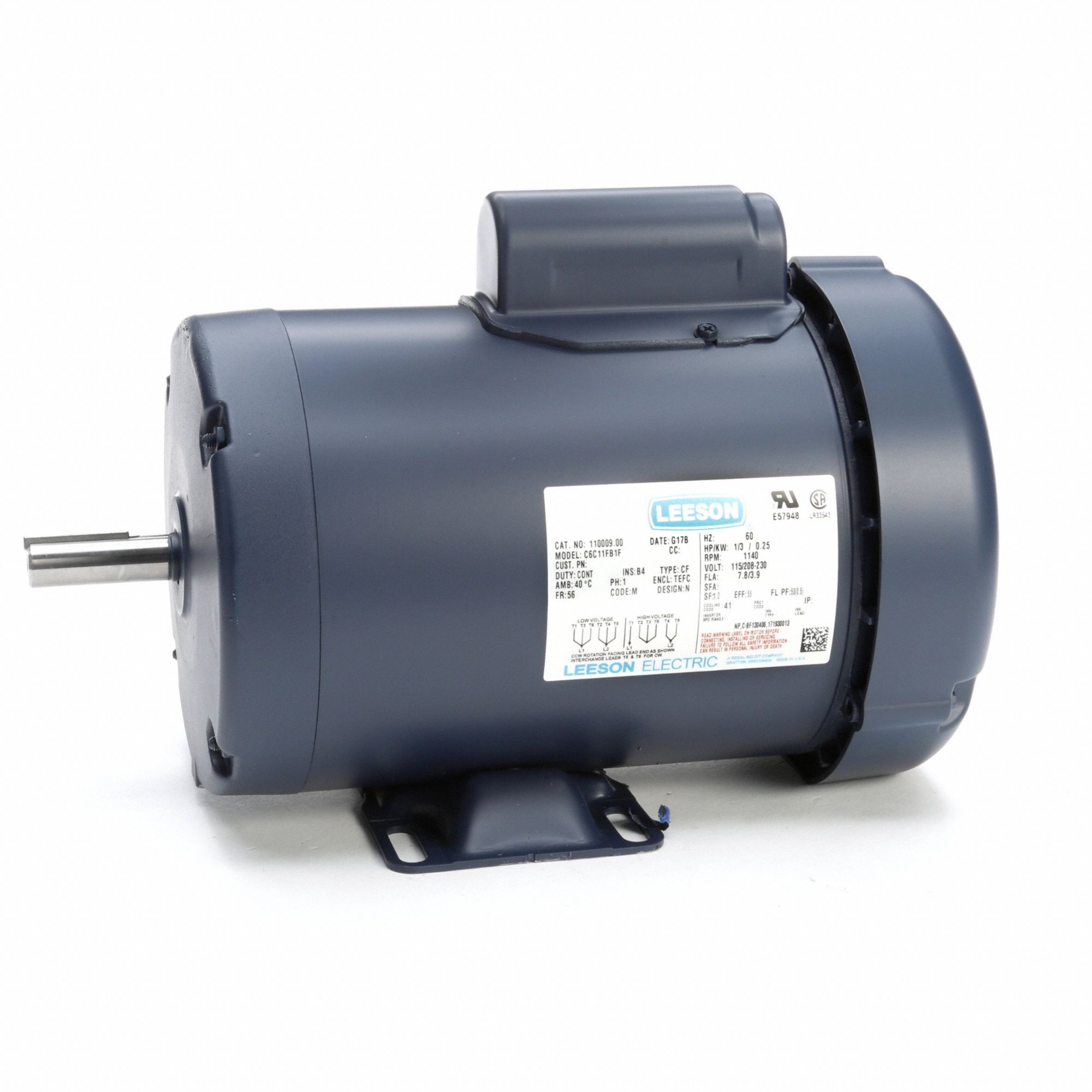 General Purpose Motor: Single Phase, 1/3 hp, 115/230V AC, 56 Frame Size, 5/8 in x 1 7/8 in, B