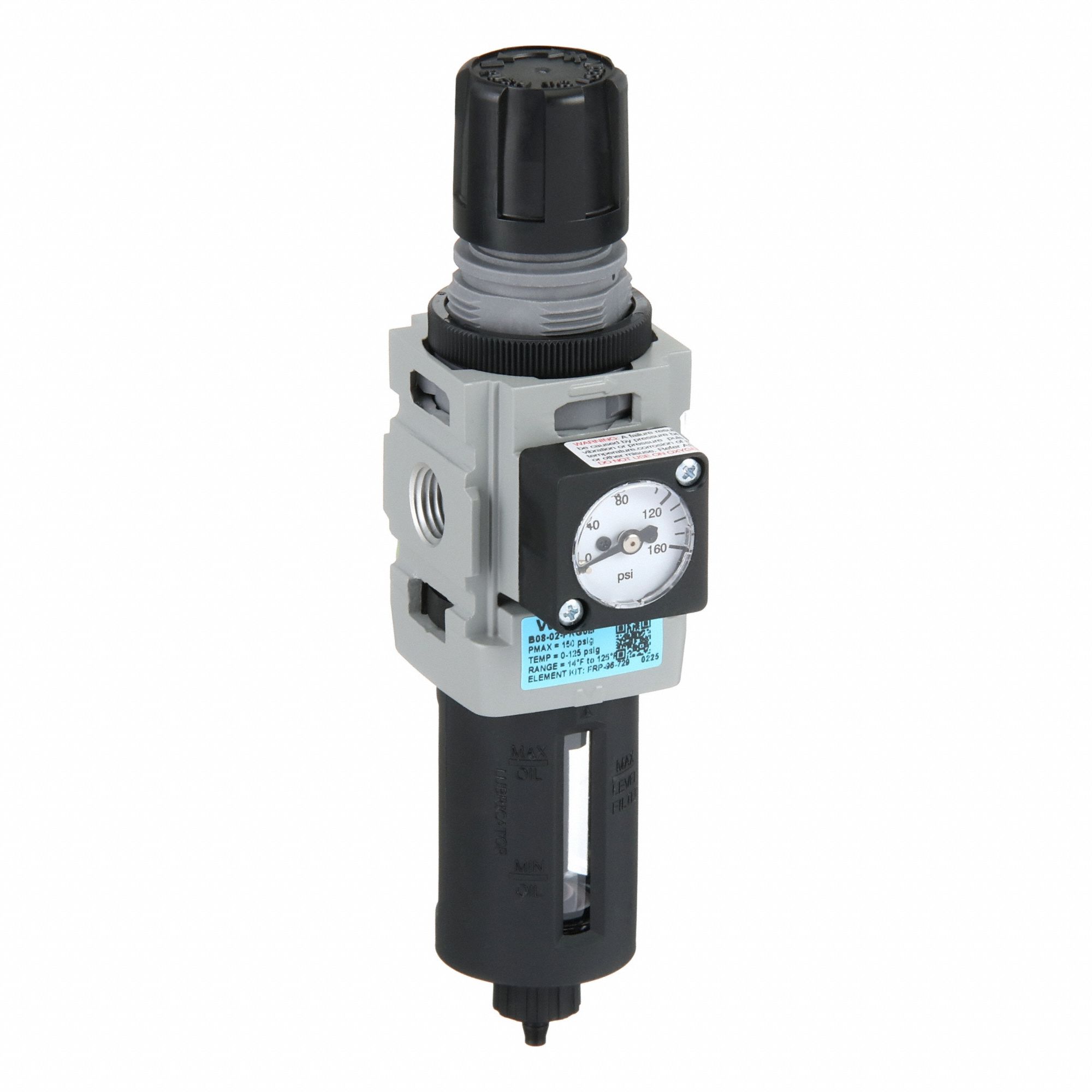 Filter/Regulator: 08 Series, 1/4 in NPT, 73 scfm, 5 micron, 0 psig to 125 psig, Aluminum