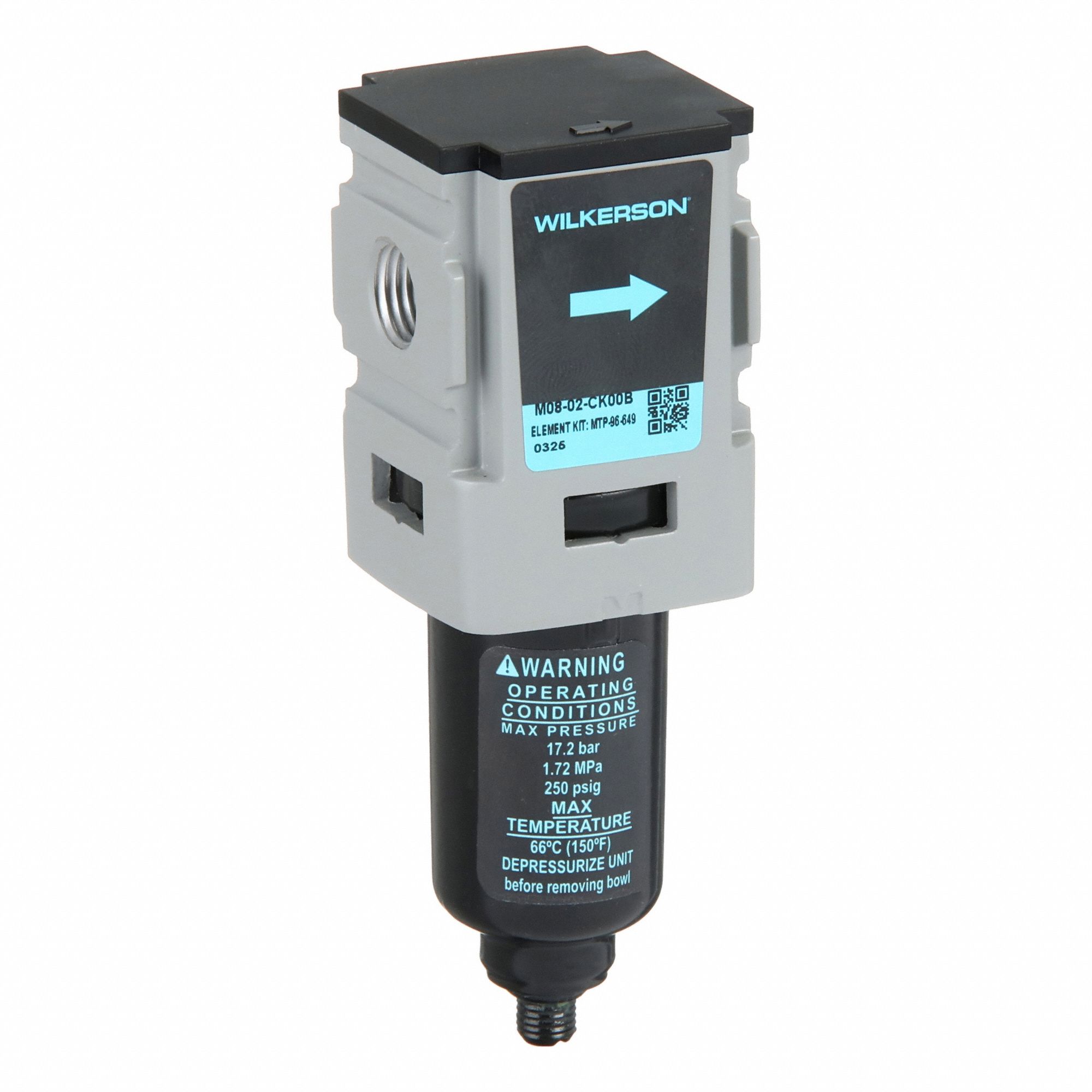 Filter: Coalescing, 1/4 in NPT, 0.01 micron, 7.5 scfm, 250 psig Max Op Pressure, 08