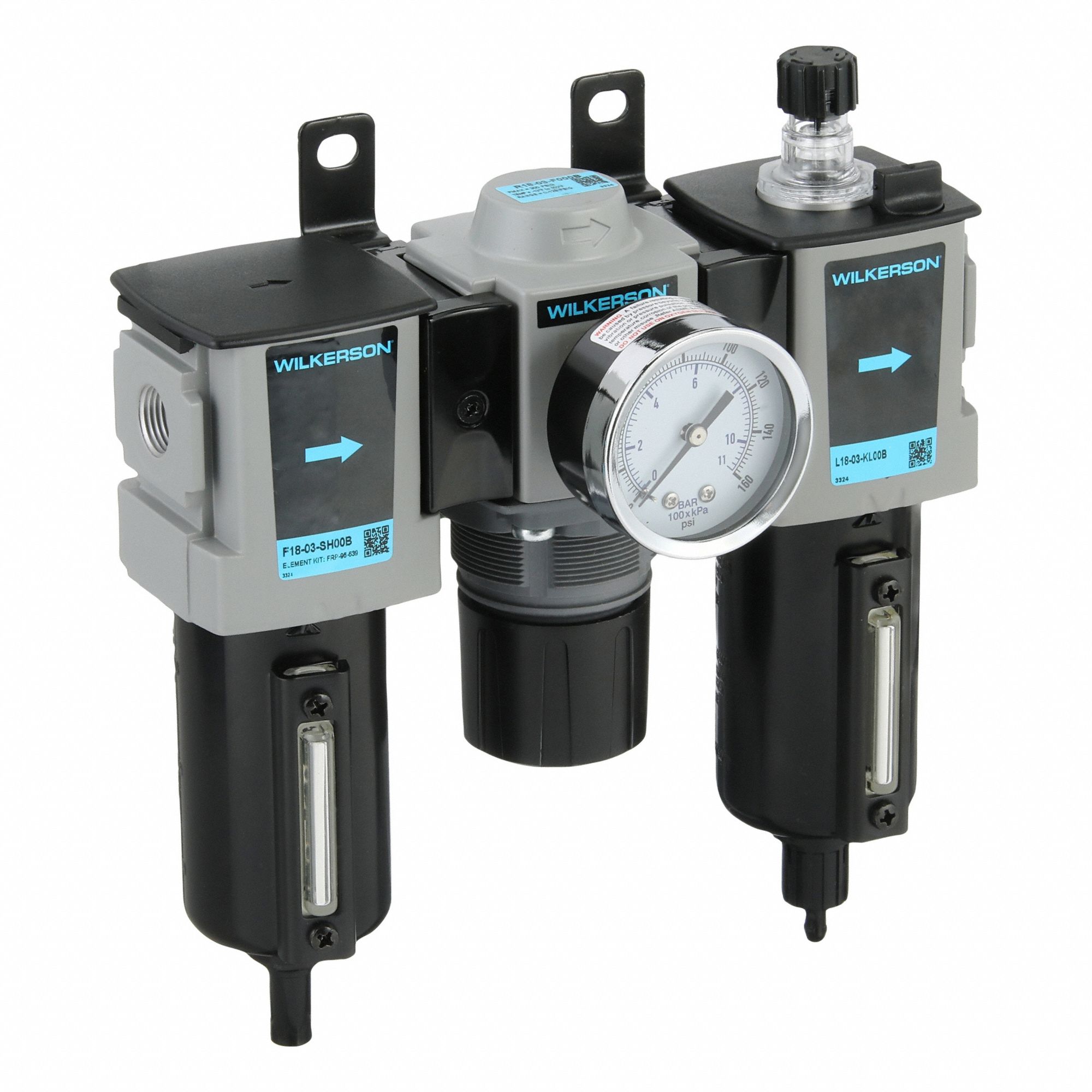 Filter/Regulator/Lubricator: 3/8 in NPT, 68 scfm, 250 psig Max Op Pressure, 5 micron