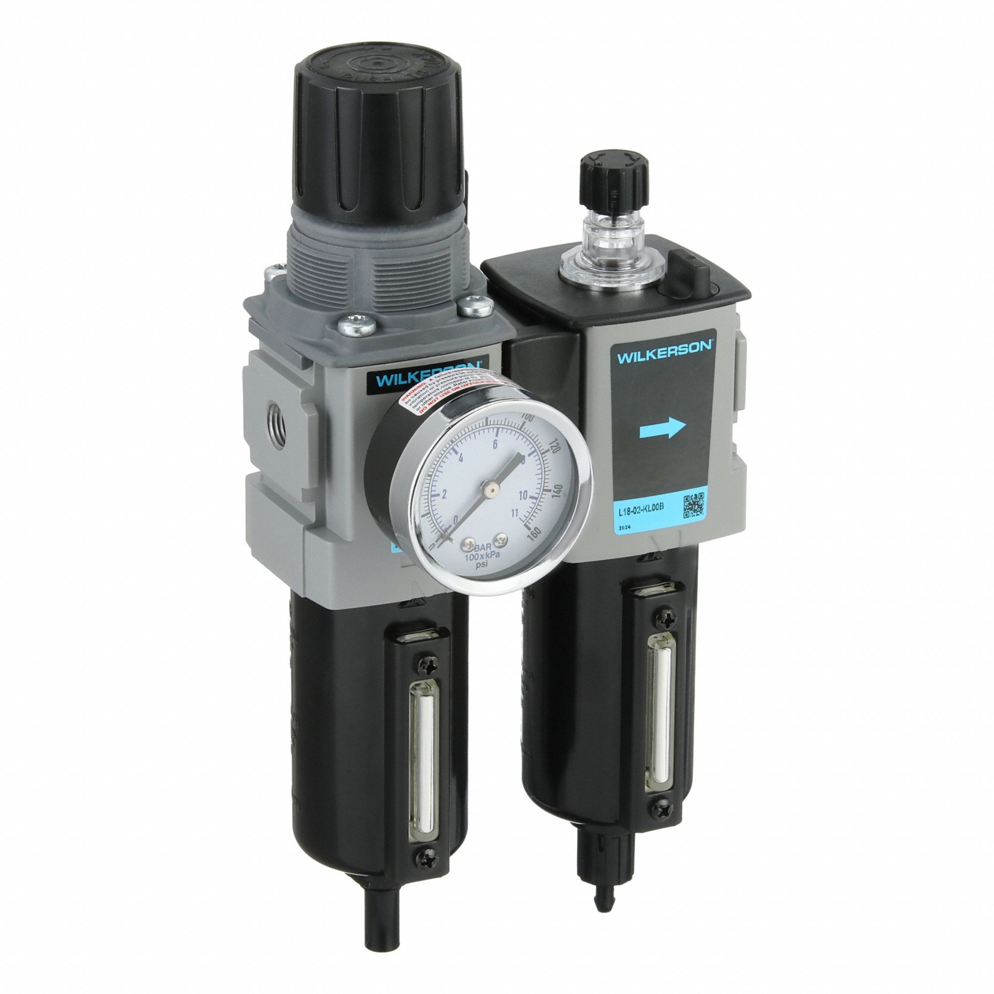 Filter/Regulator/Lubricator: 1/4 in NPT, 45 scfm, 250 psig Max Op Pressure, 5 micron