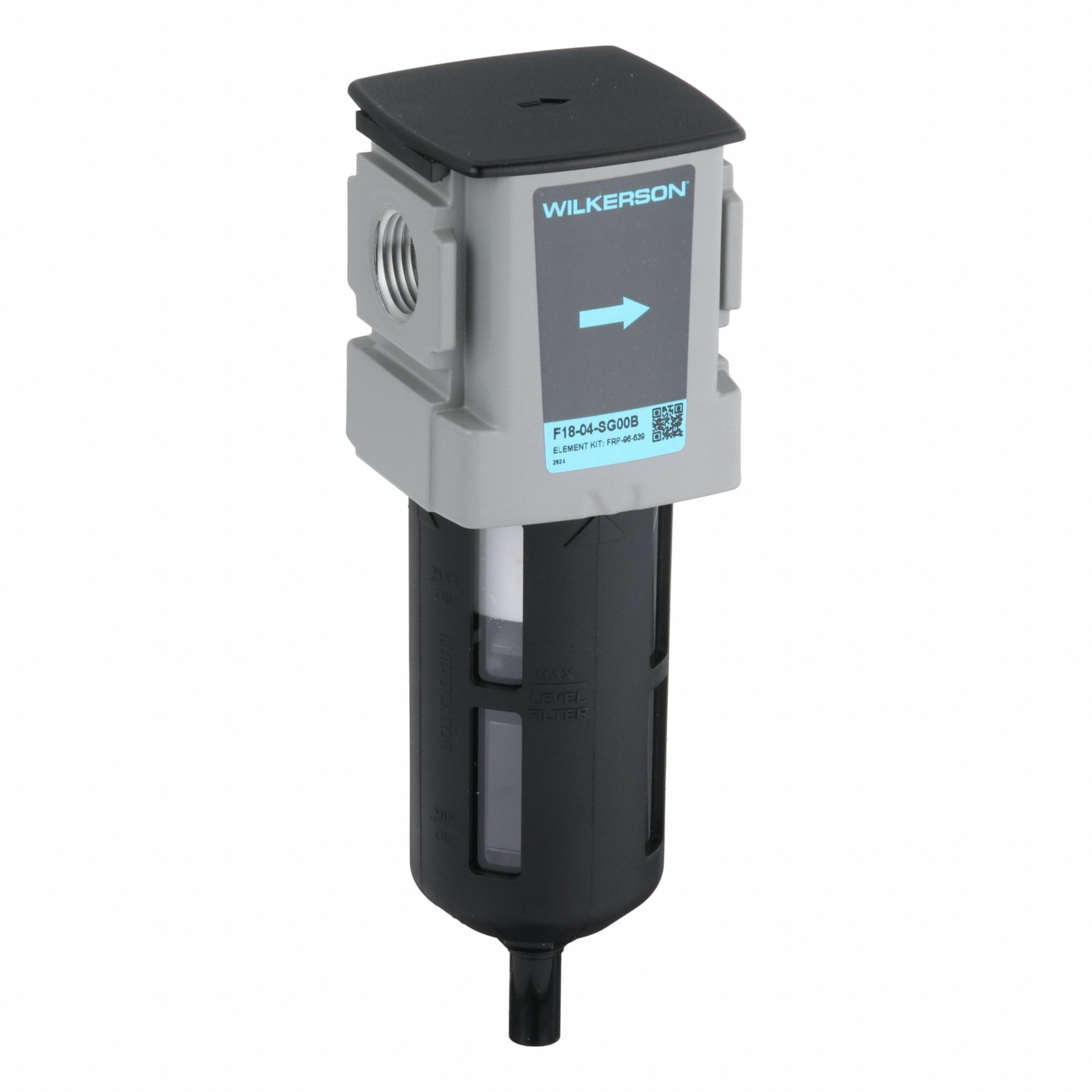 Filter: Particulate, 1/2 in NPT, 5 micron, 82 scfm, 250 psig Max Op Pressure, Plastic Bowl