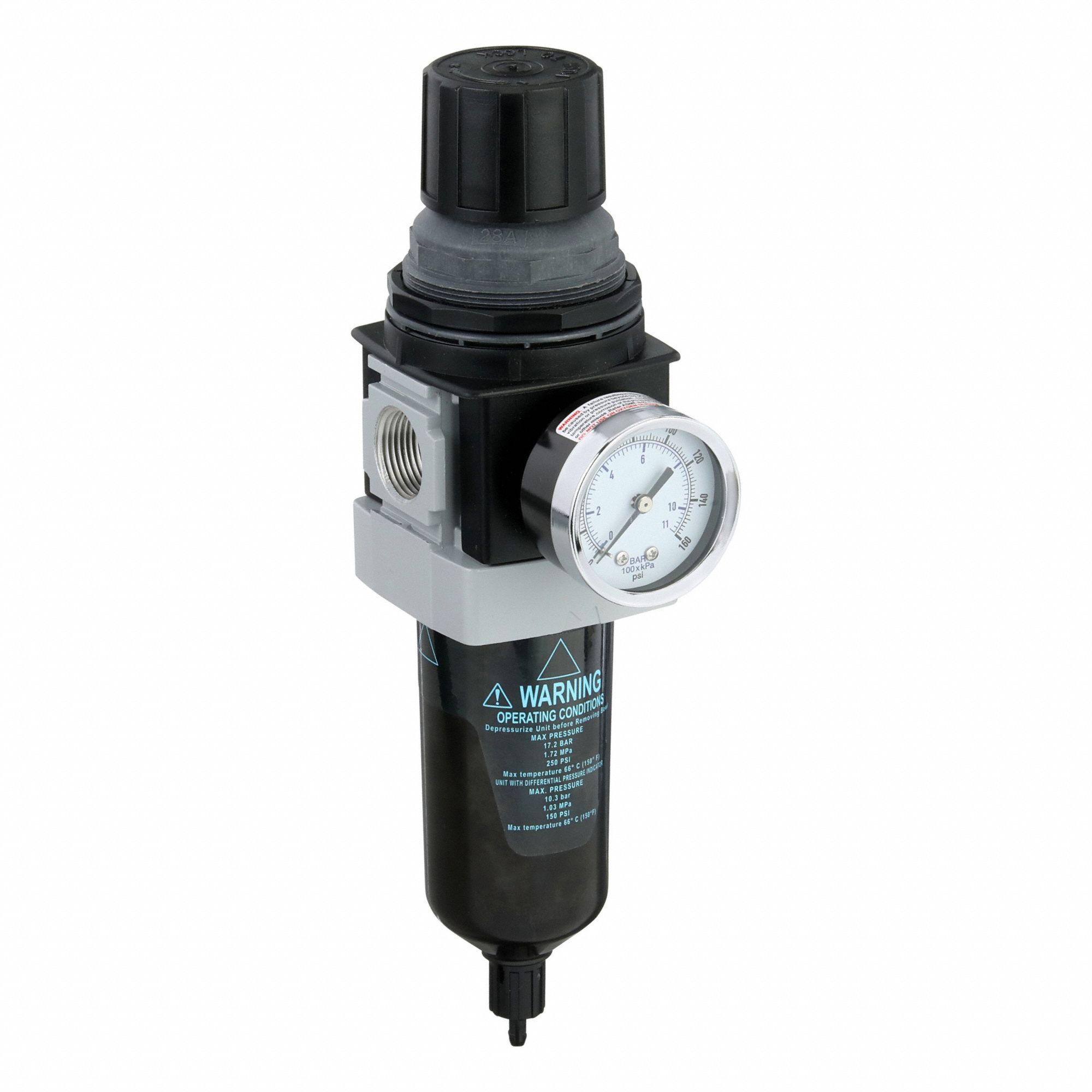 Filter/Regulator: 28 Series, 3/4 in NPT, 235 scfm, 5 micron, 0 psig to 125 psig, Aluminum