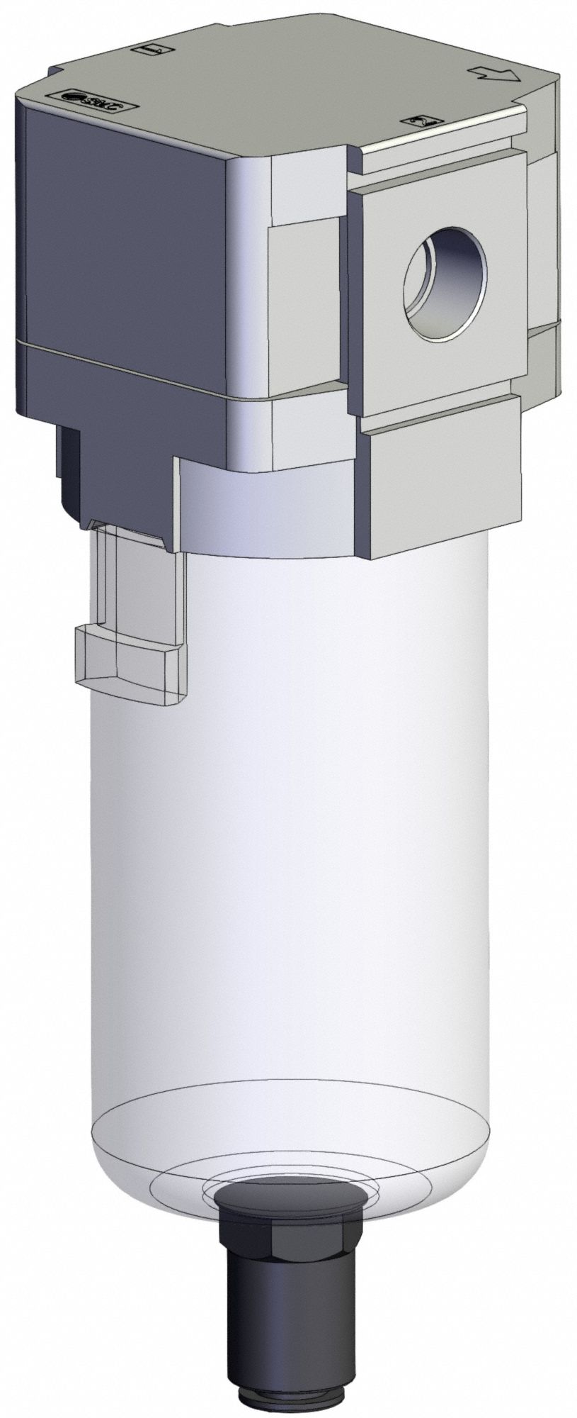 Compressed Air Filter: Water Separator, 3/8 in NPT, 0.3 micron, 38.9 cfm, Plastic Bowl, AFM