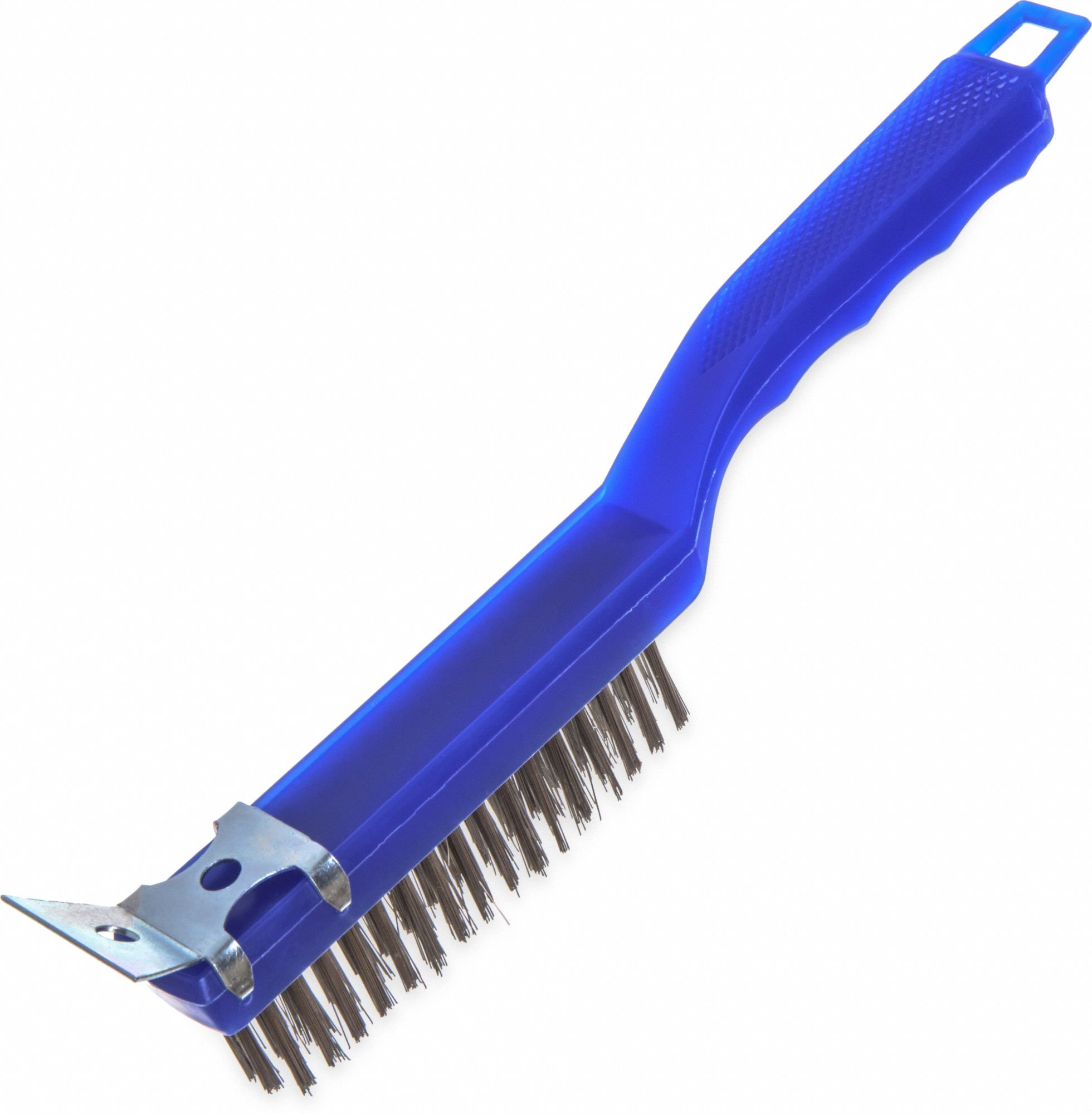 Scratch Brush: 11 3/8 in Overall Lg, Stainless Steel Bristles, 5 1/2 in Bristle Lg, Blue