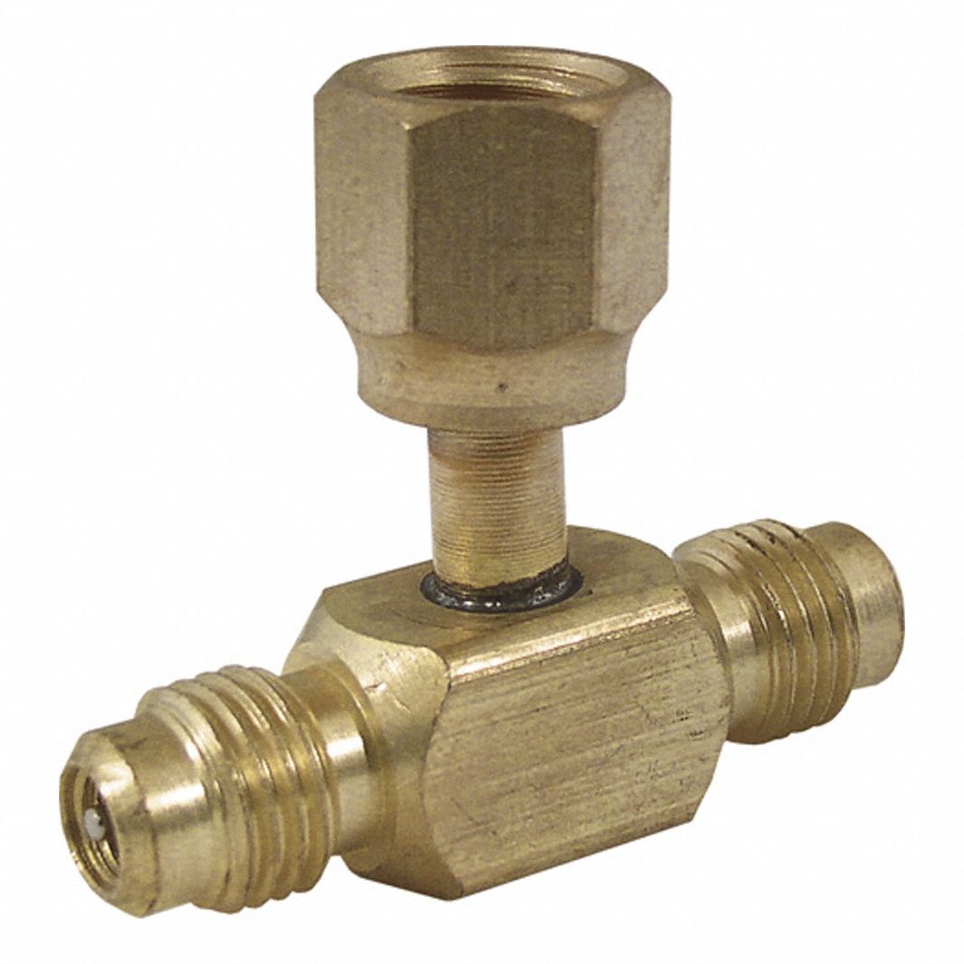 Access Valve Tee: Access 1/4 in Male SAE Right-Hand, Line 1/4 in Hex Female, Elbow, 3 PK