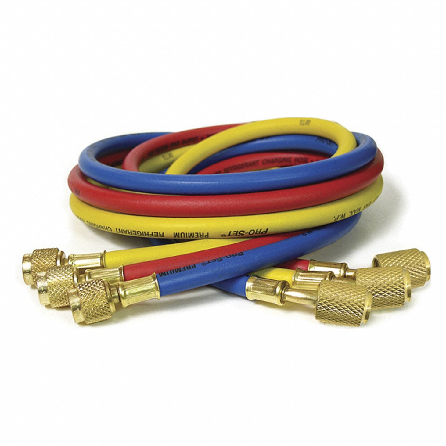Hose: 5 ft Lg, 0° Angle, Blue/Red/Yellow, Nylon, 3 Hoses, Anti-Blowback Valve