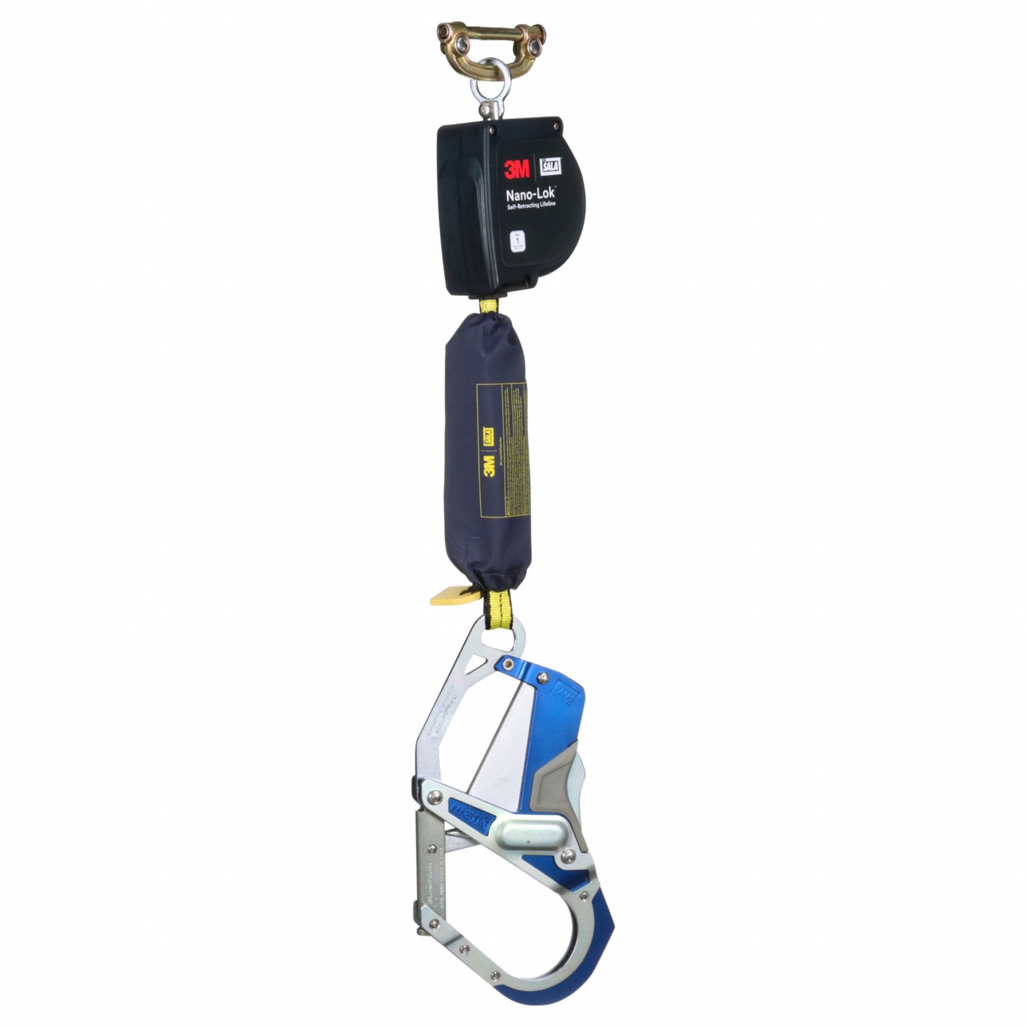 Self Retracting Lifeline: 2 1/2 inAluminum Comfort Grip Rebar Hook Anchor, 9 ft Line