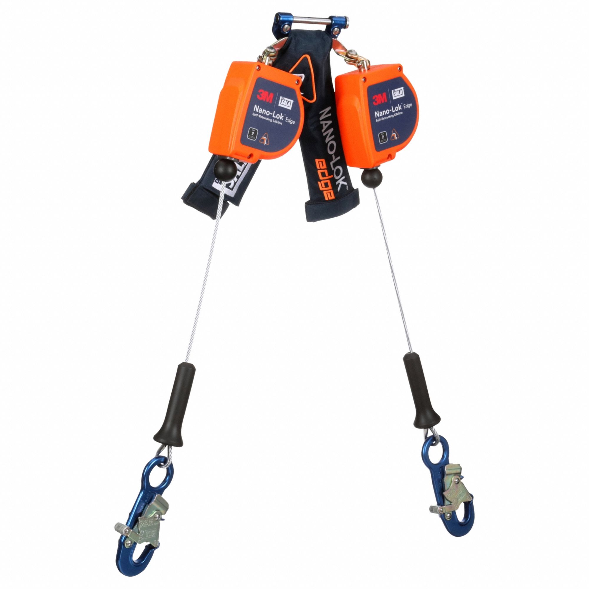 Self Retracting Lifeline: Aluminum Snap Hook Anchor, Harness Steel Quick-Connect, 2 legs