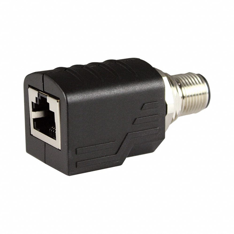 Adapter: M12 Male Straight x RJ45, Nickel Plated Brass, IP67, M12 Male Straight, RJ45