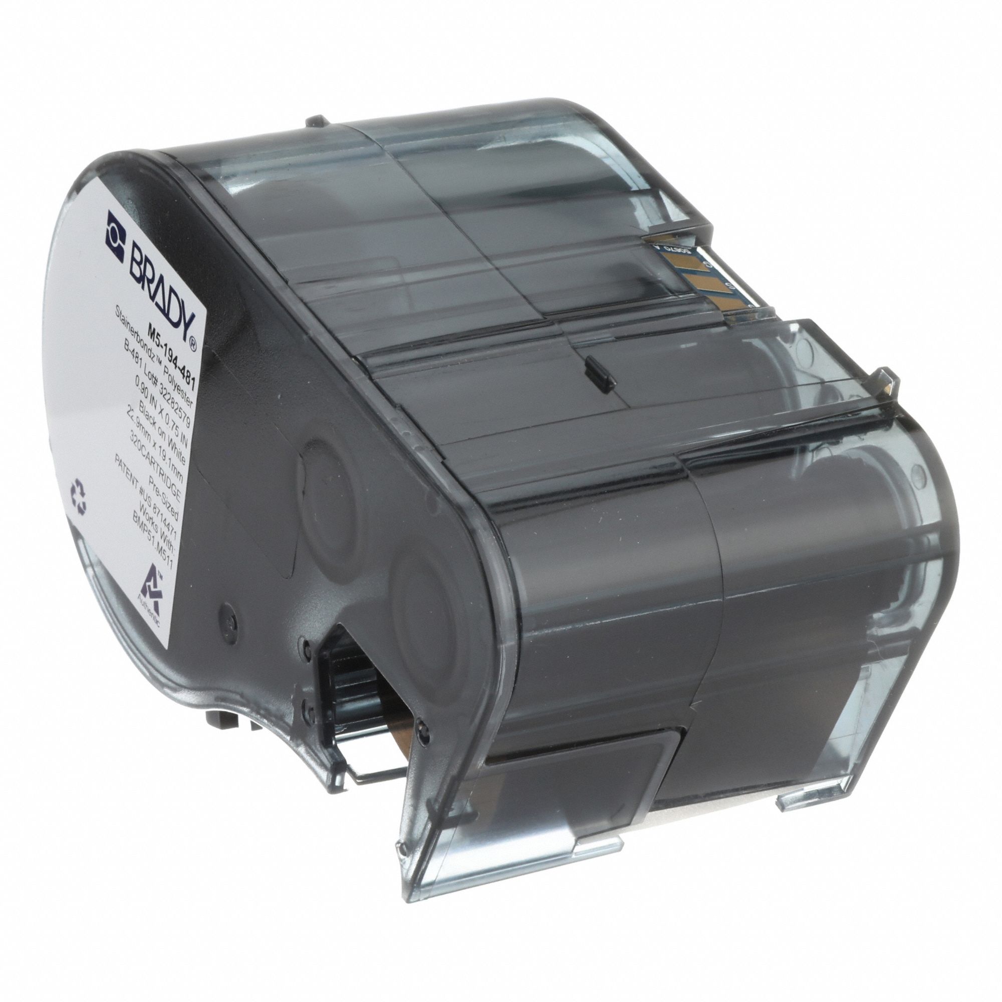 Combined Label and Ribbon Cartridge: 3/4 in x 29/32 in, Autoclavable Polyester, Black  on White