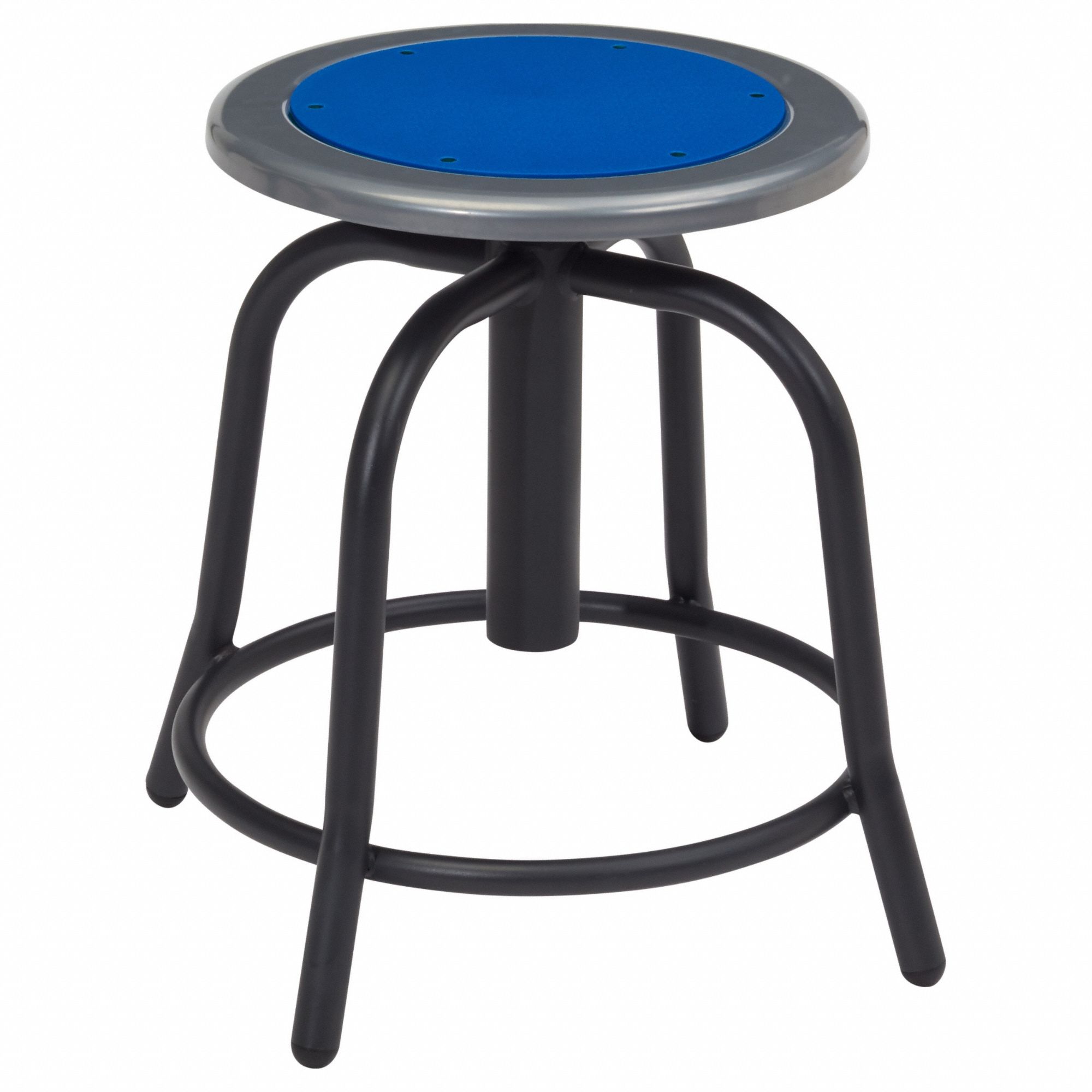 Blue Metal/Black Frame Stool: 18 in Overall Ht, 14 1/2 in Seat Wd, Black
