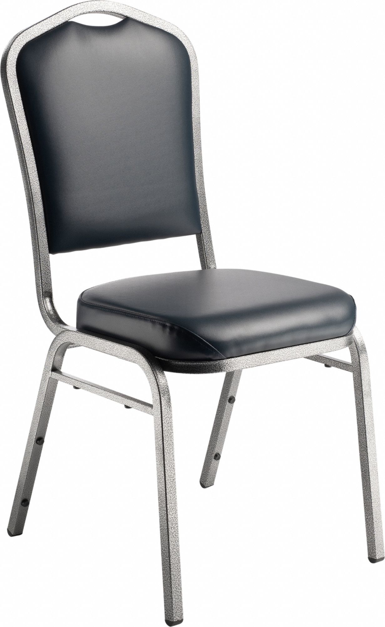 Stacking Chair: Faux Leather Seat, Vinyl, Steel Frame, Armless, Foam