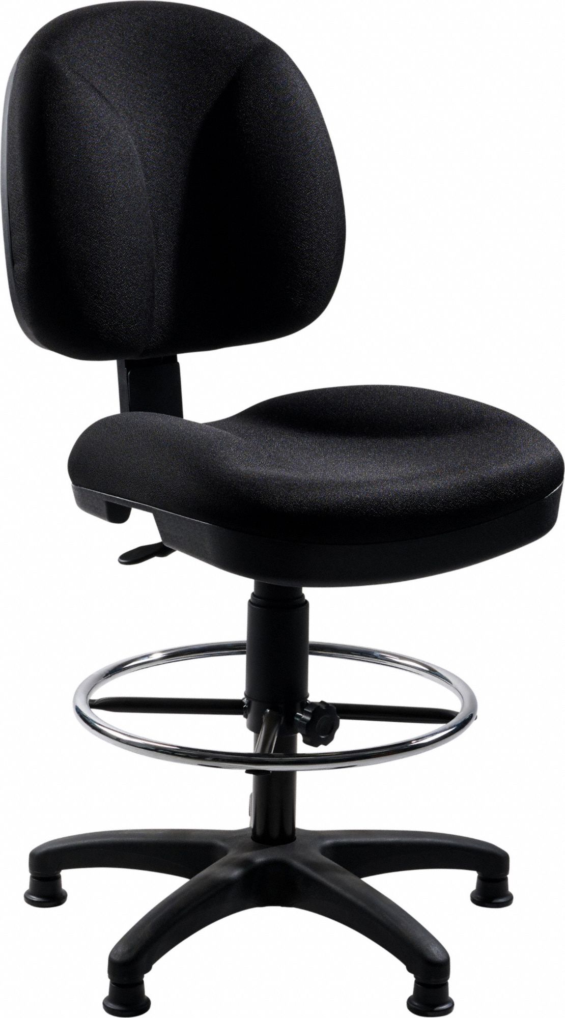 Drafting Chair: Comfort, Black, Plastic Material, Armless Arm, 18 in Seat Wd