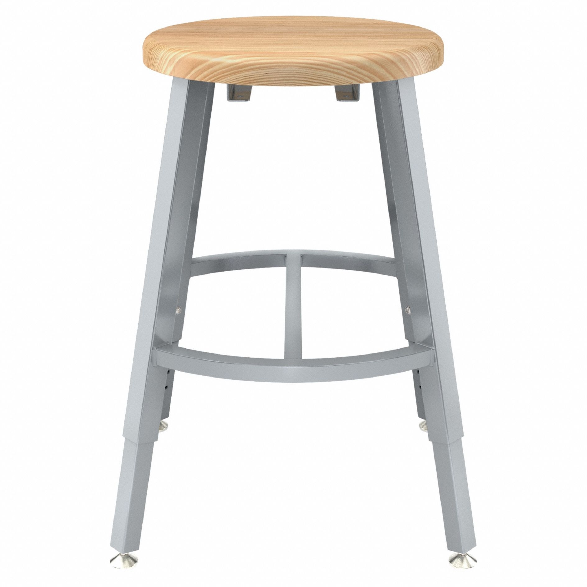 Butcherblock Stool, 18-26": 18 in Overall Ht, 14 in Seat Wd, Screw Post, Gray