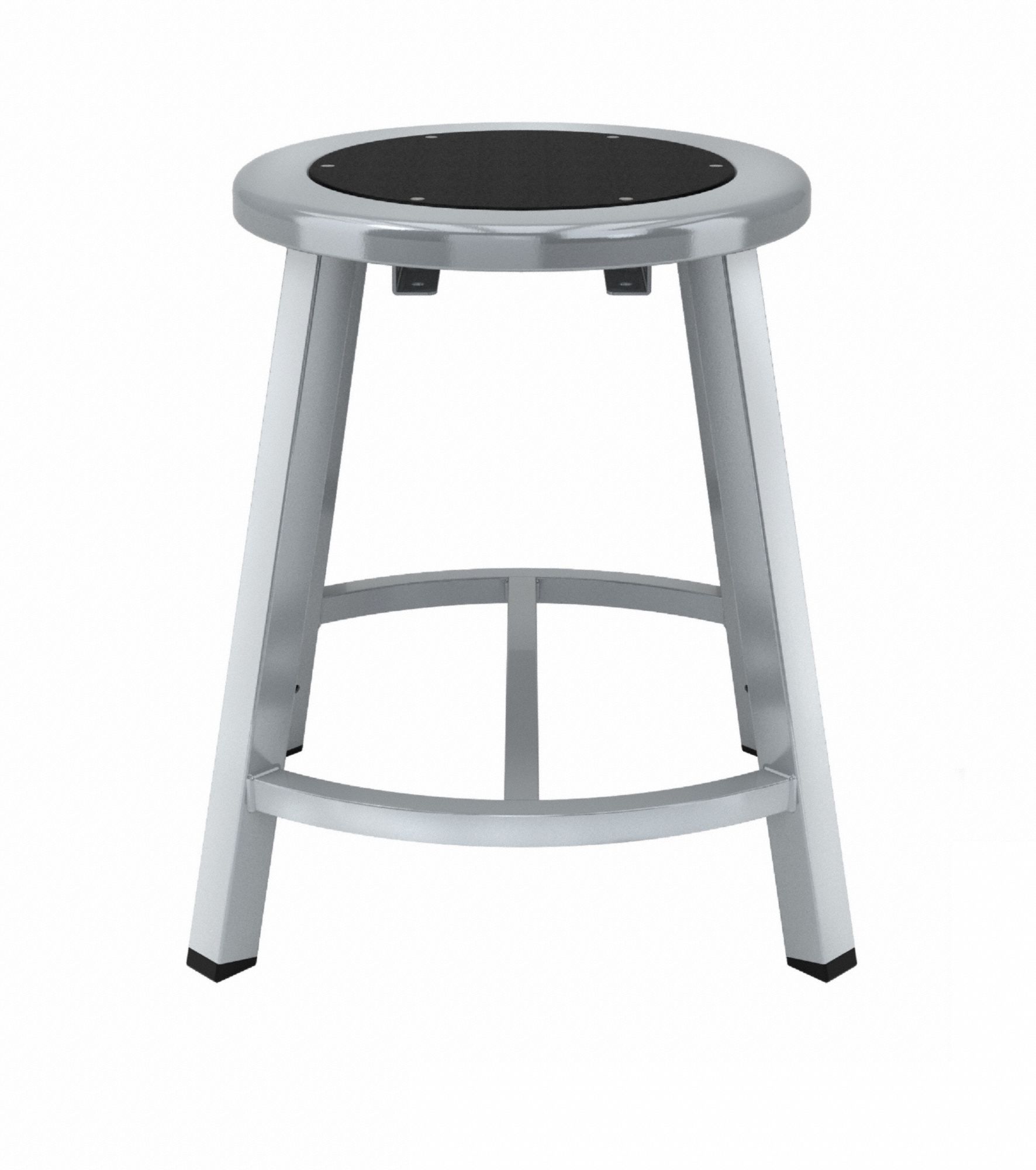 Black Center Metal Stool, 18": 18 in Overall Ht, 14 in Seat Wd, Gray, Round
