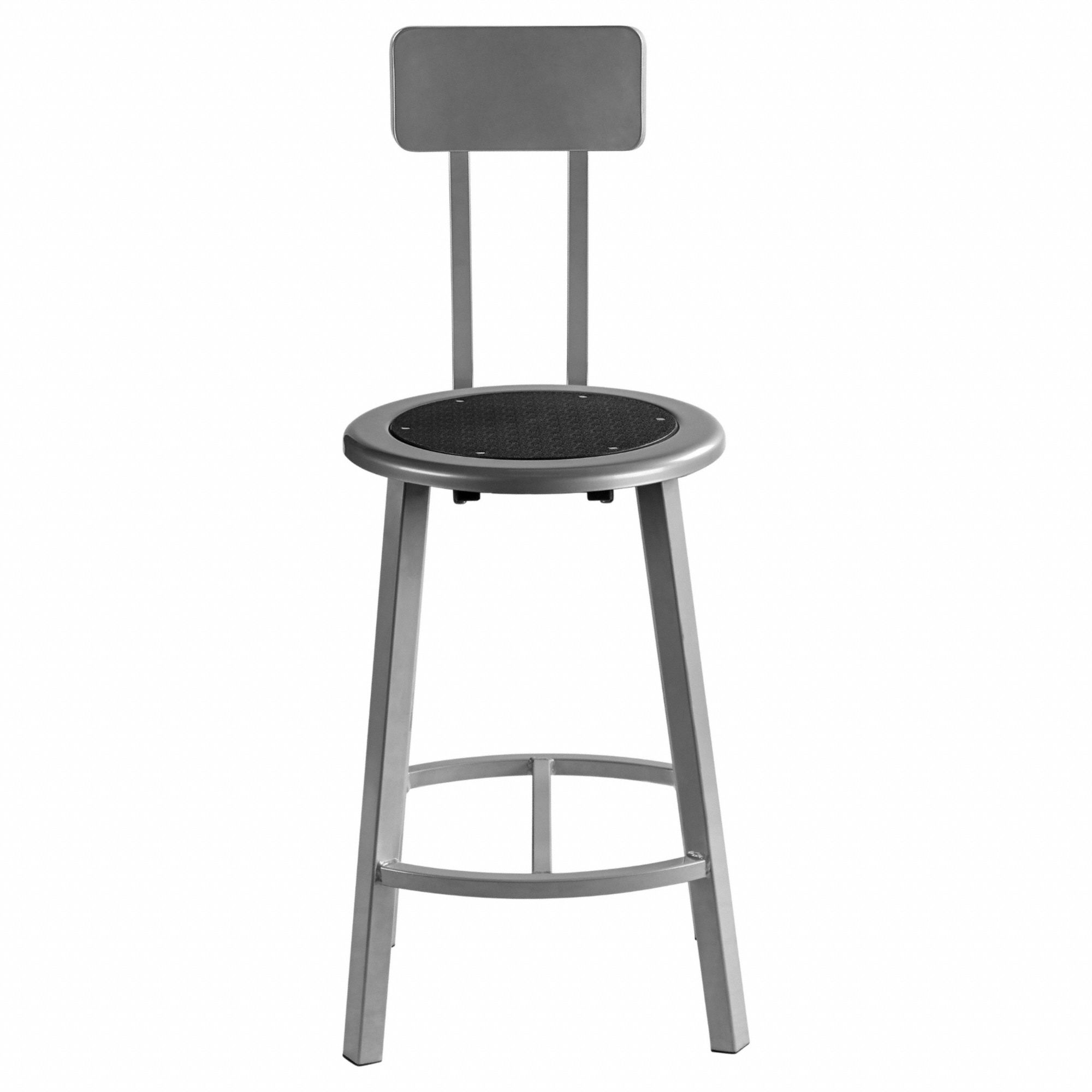 Black Center Metal Stool Back, 24": 38 3/4 in Overall Ht, 14 in Seat Wd, Gray