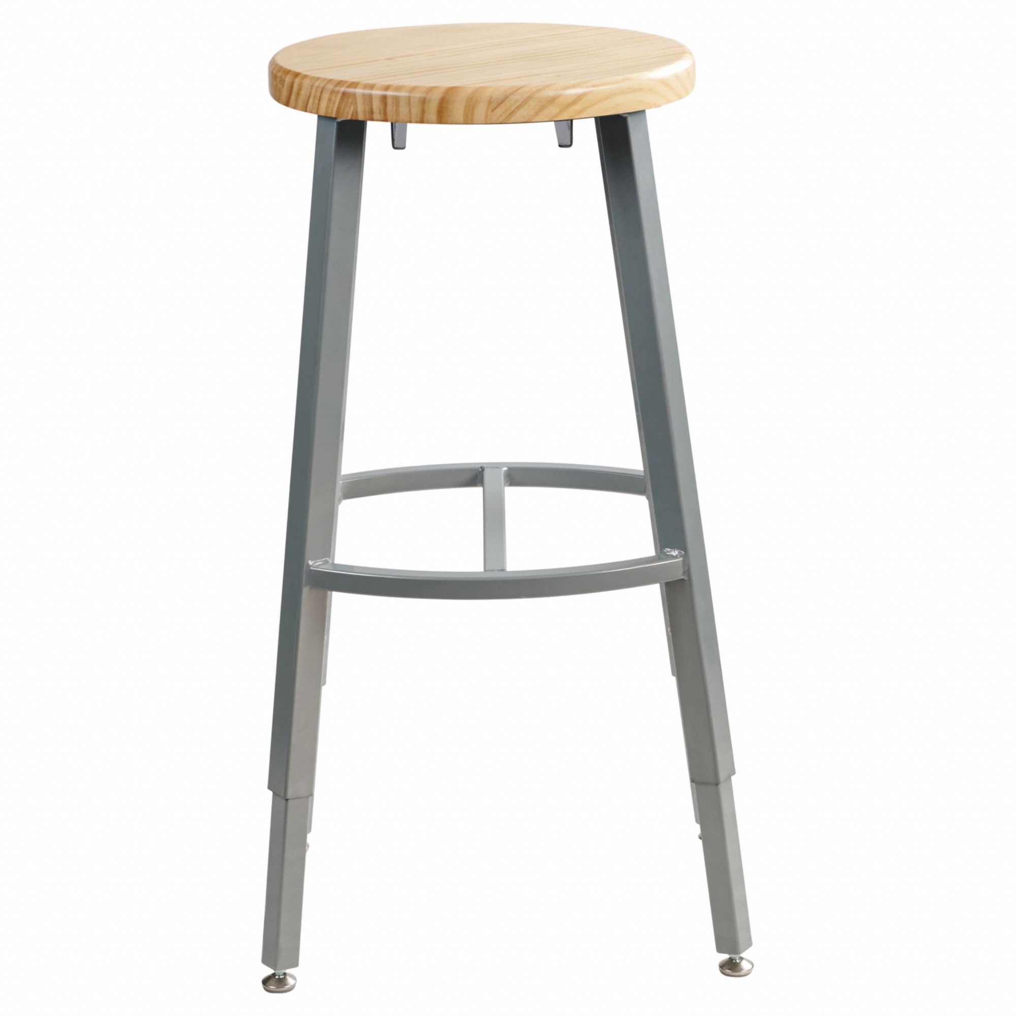 Butcherblock Stool, 24-32": 24 in Overall Ht, 14 in Seat Wd, Screw Post, Gray