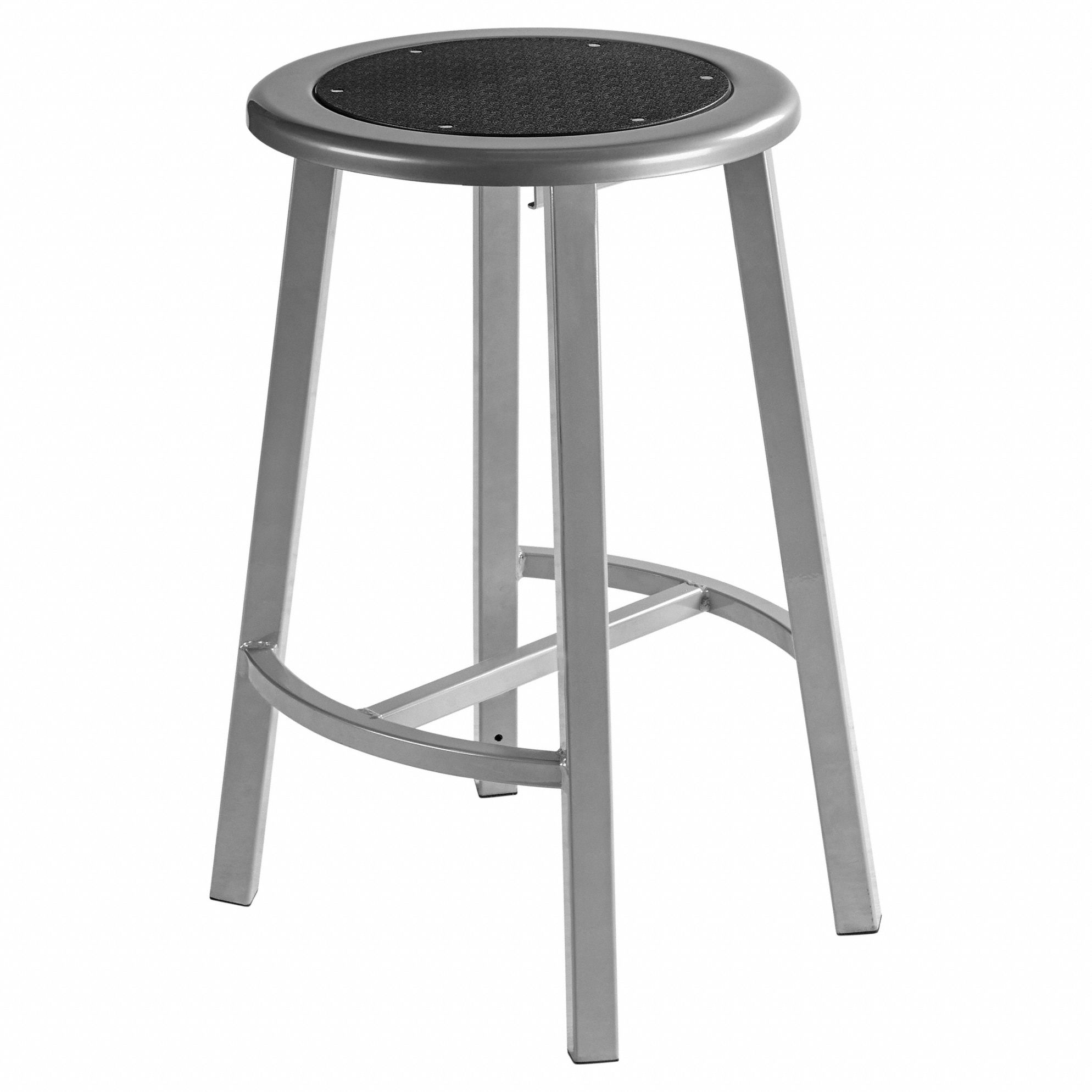 Black Center Metal Stool, 24": 24 in Overall Ht, 14 in Seat Wd, Gray, Round