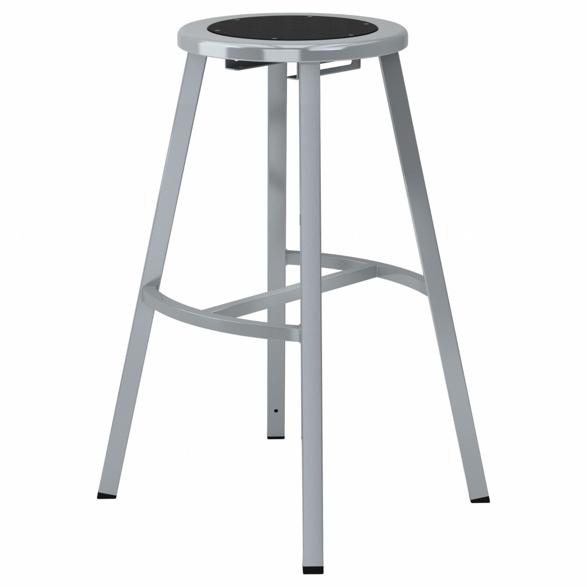 Black Center Metal Stool, 30": 30 in Overall Ht, 14 in Seat Wd, Gray, Round