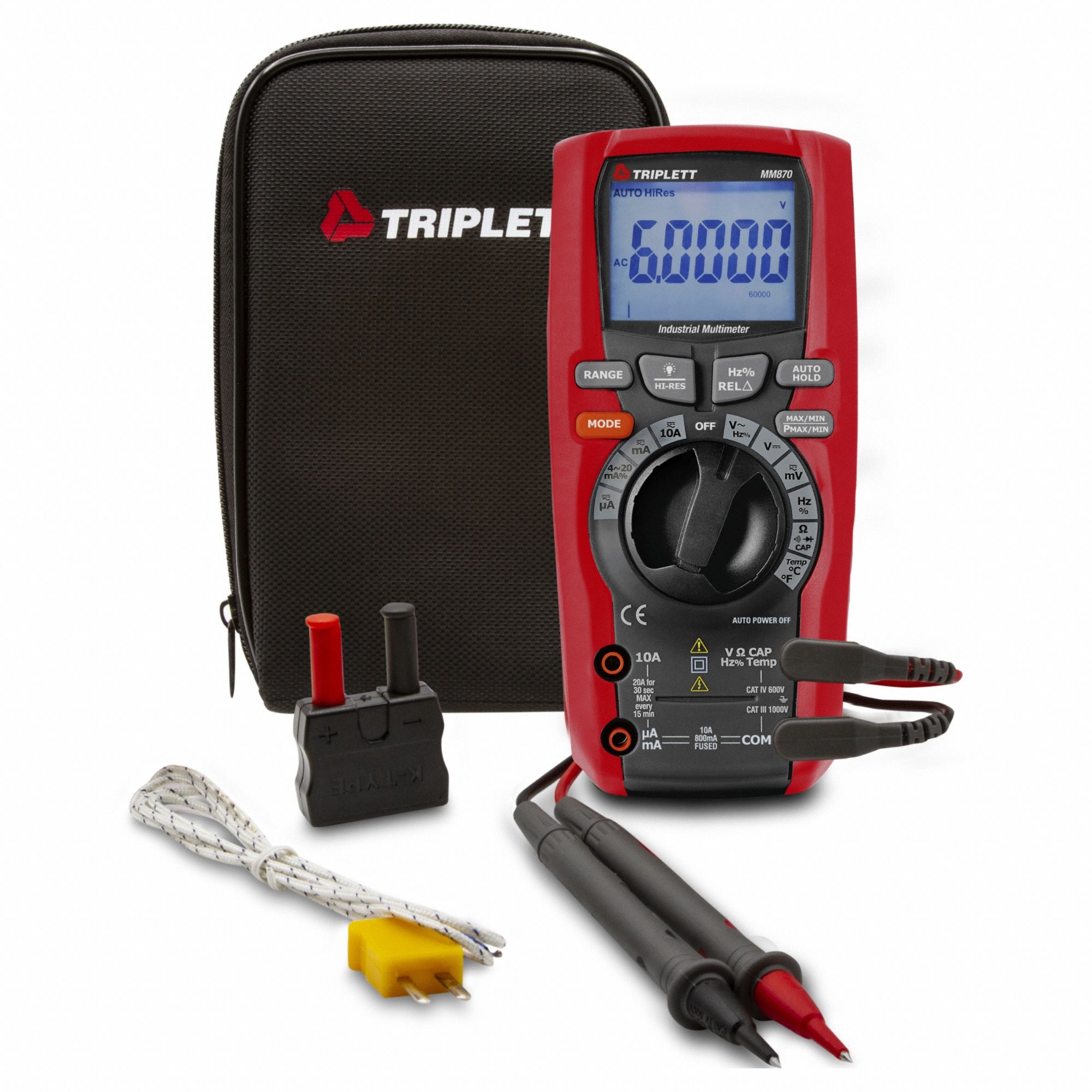 RMS MULTIMETER, TRMS, (4) AAA BATTERIES/TEST LEADS/TYPE K TEMP PROBE, DUSTPROOF /WATERPROOF