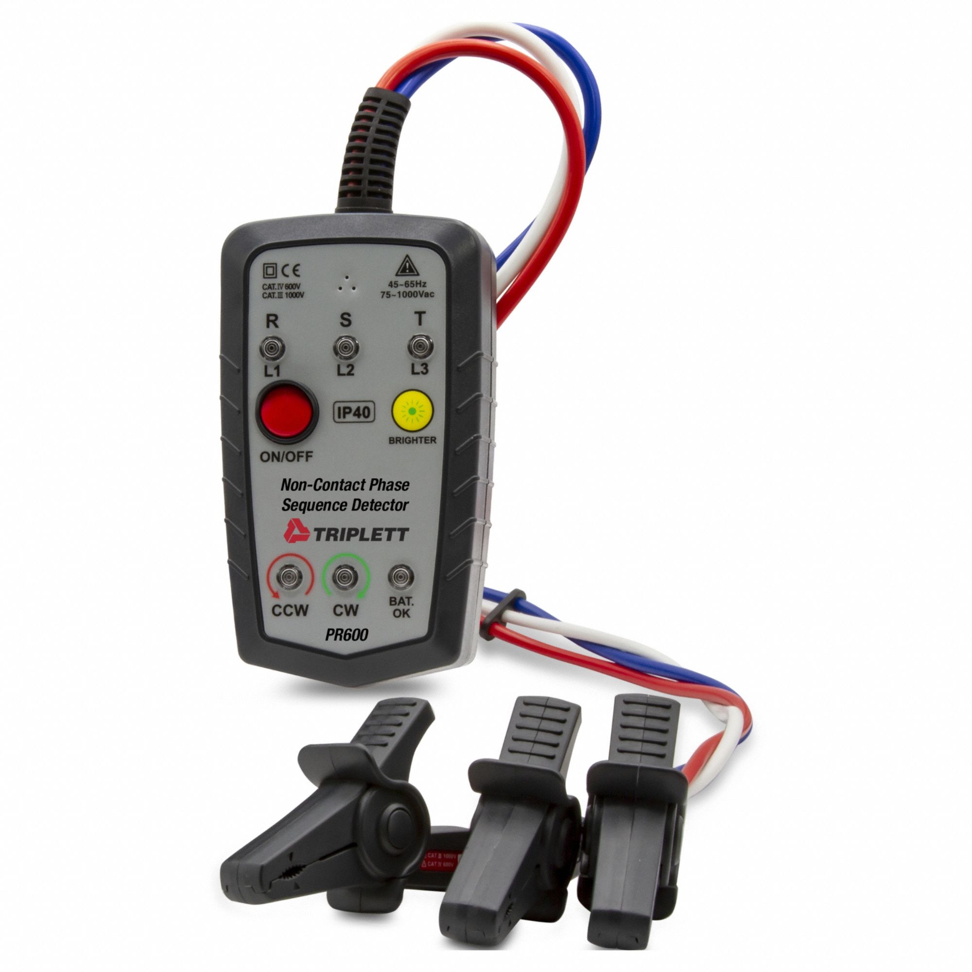 PHASE ROTATION TESTER, DIGITAL, 75 TO 1,000V AC, 45 HZ TO 65 HZ, CAT IV 600V