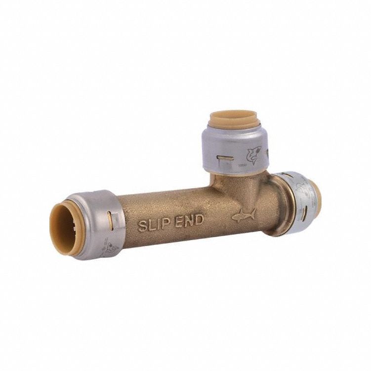 Push-Fit Tee Fitting: Tee, 7/8 in OD x 3/4 in Pipe x 3/4 in OD x 3/4 in OD Size