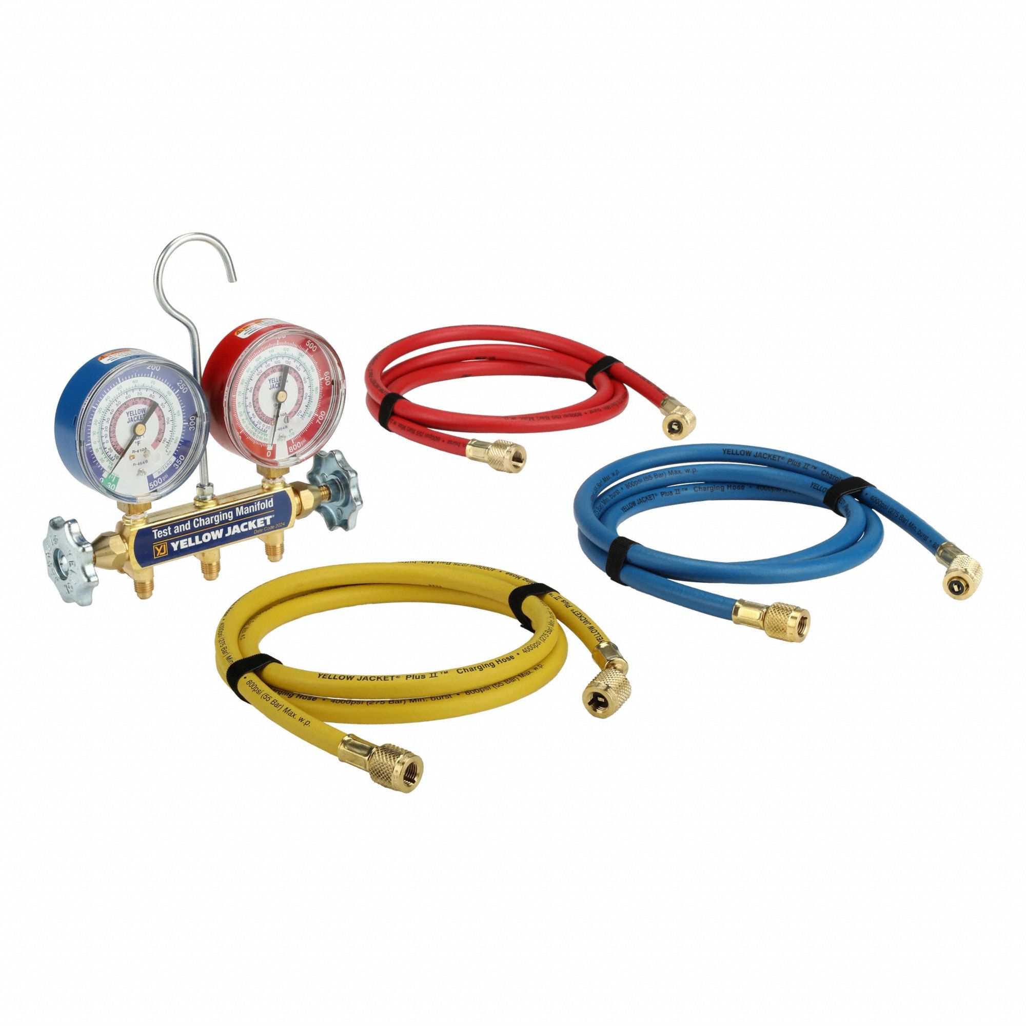 Manifold Gauge: 2 Valves, 3 Hoses, Series 41, 3 1/8 in Gauge, For R-32/R-410A/R-454B