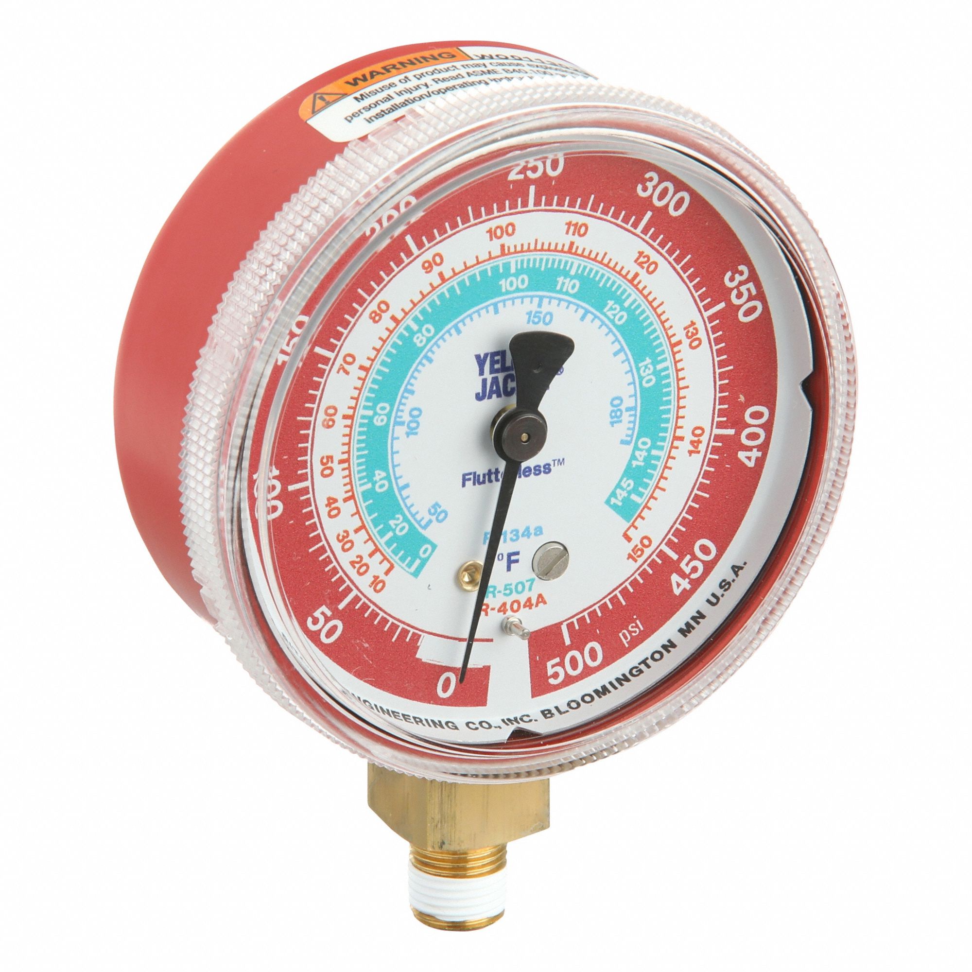 High Side Gauge: High Side Gauge, 0 psi to 500 psi, Non-Liquid Filled, 2 1/2 in Dia