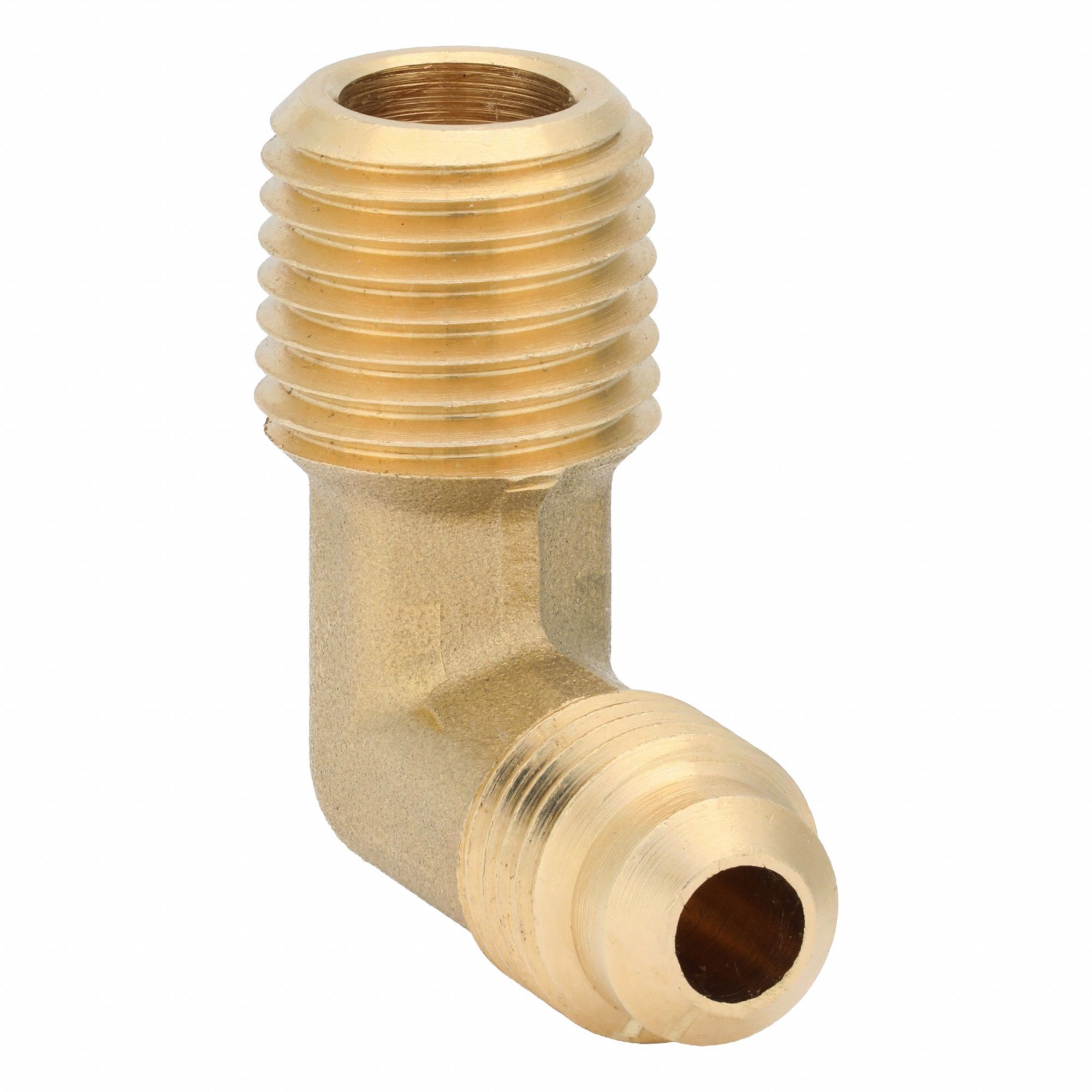 Flared Fitting Elbow: 1/4 in OD x 1/4 in Pipe Fitting Size, Flared/Threaded, Brass