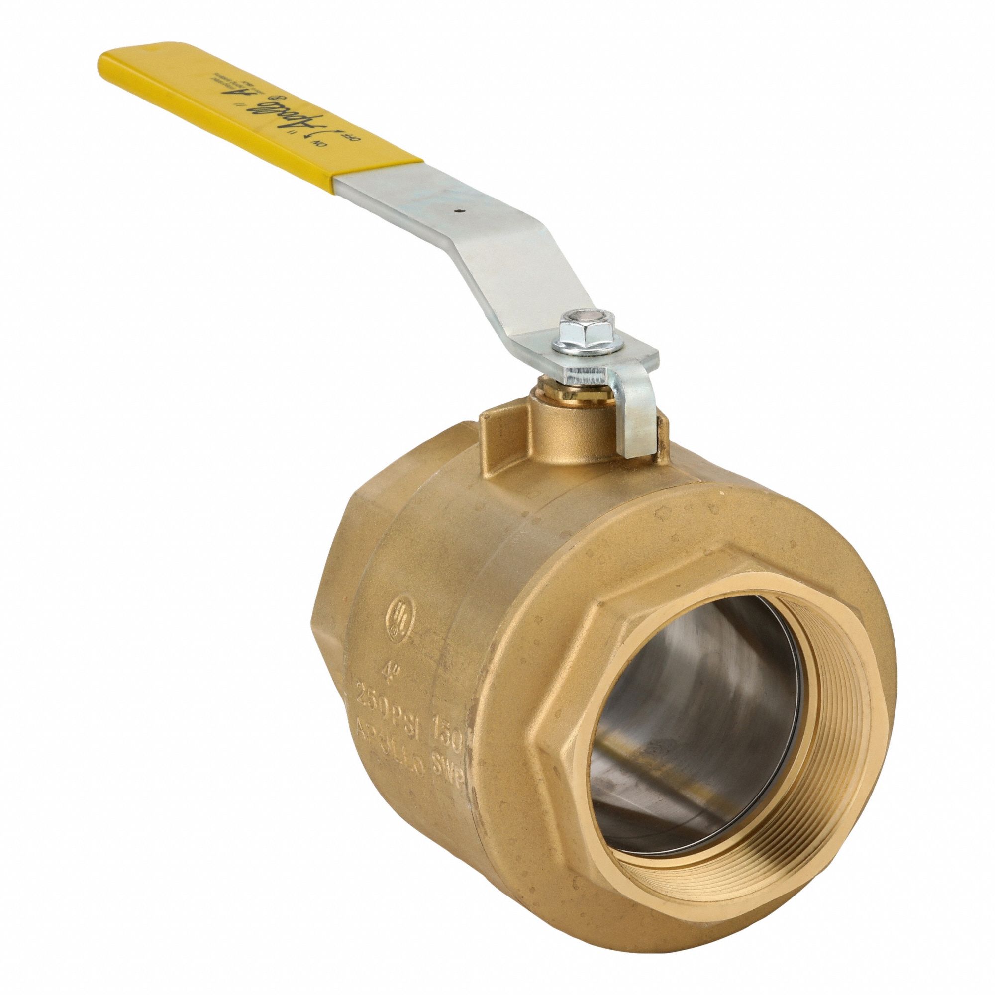 Manual Two-Way Ball Valve: 4 in, Brass, Straight, FNPT x FNPT, 400 psi Max. Pressure (CWP)