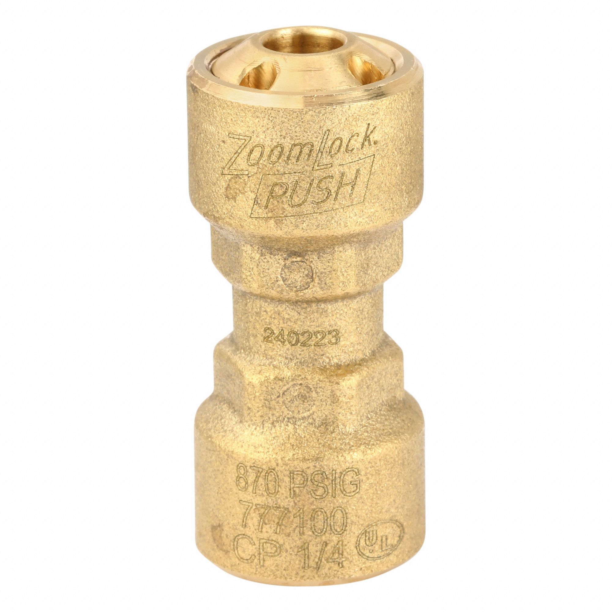 Push-Fit Coupling Fitting: 1/4 in OD x 1/4 in OD Size, Push-to-Connect x Push-to-Connect