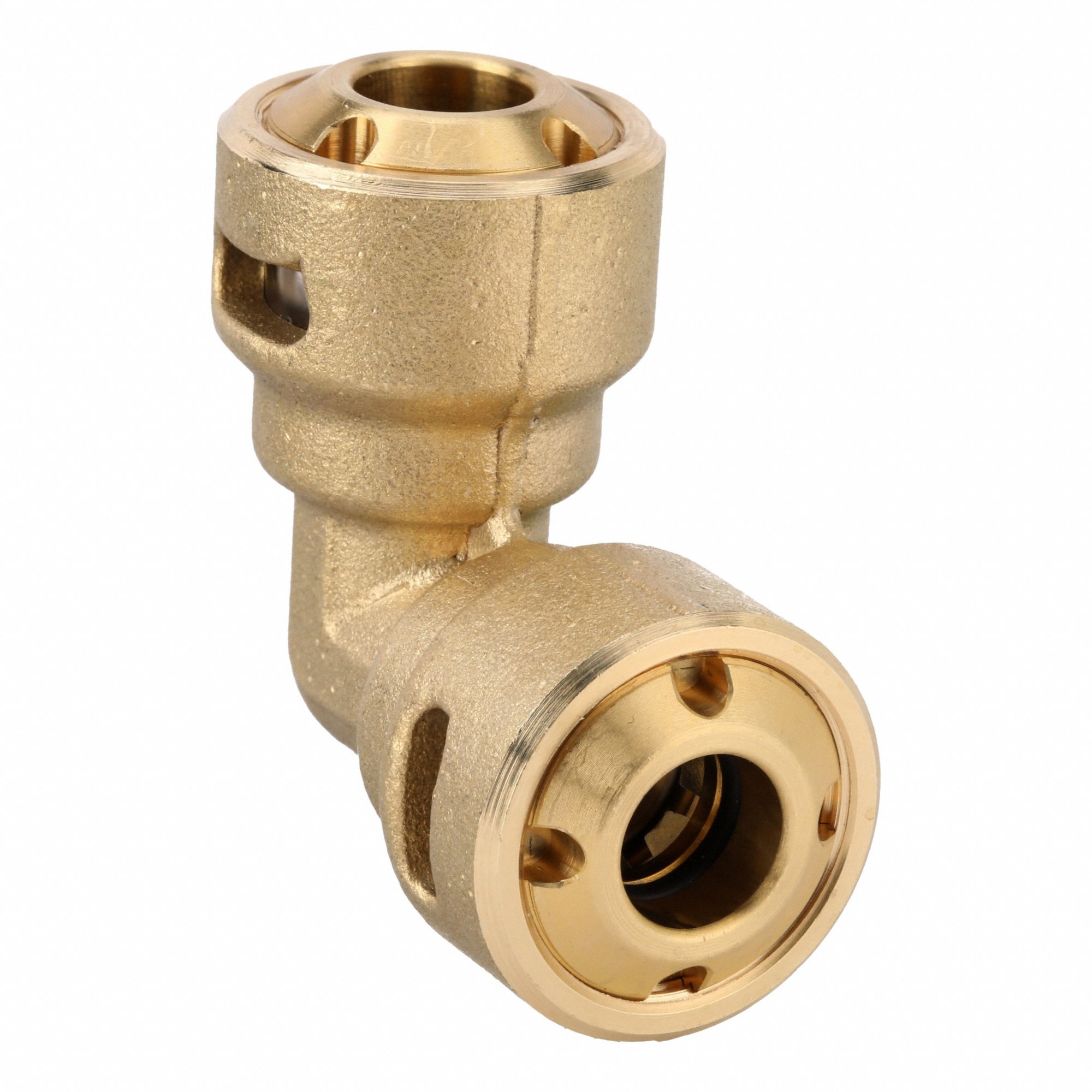 Push-Fit Elbow Fitting: 3/8 in OD x 3/8 in OD Size, Push-to-Connect x Push-to-Connect, Brass
