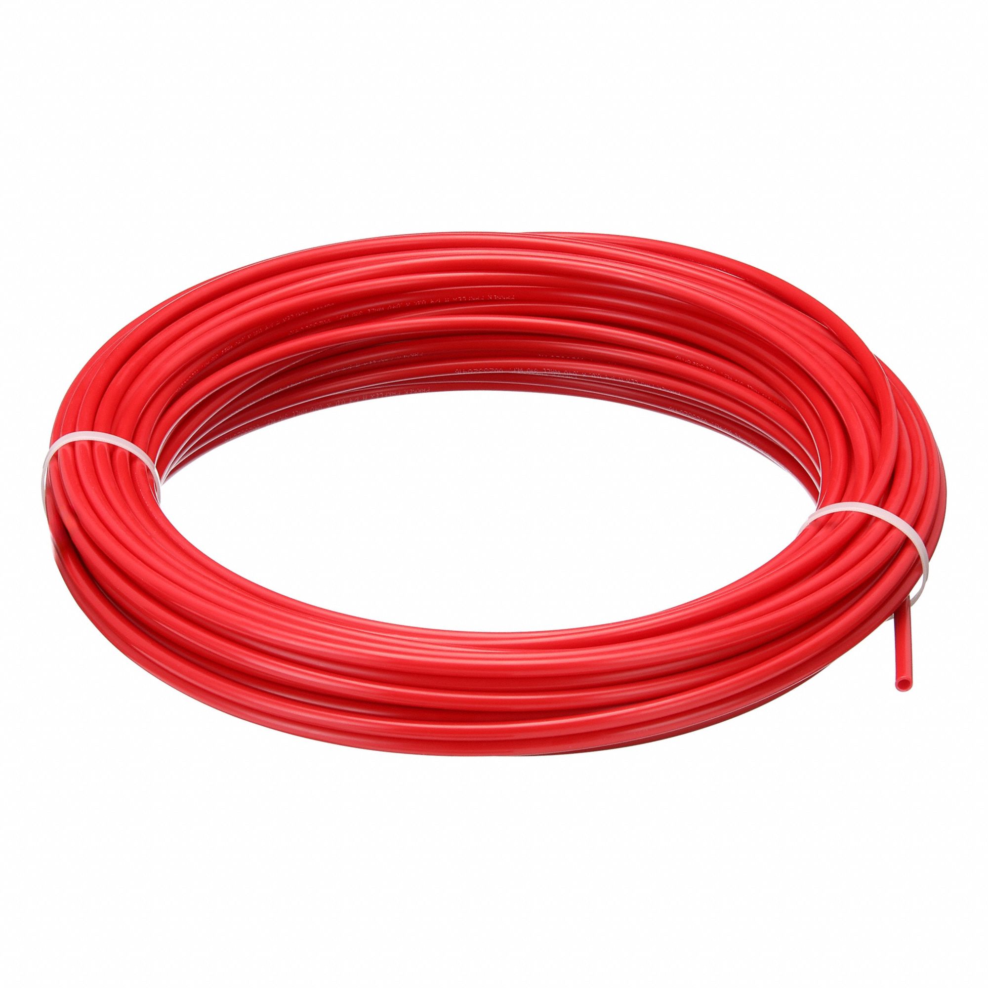 Nylon Tubing: Nylon, Red, 1/4 in OD, 11/64 in ID, 100 ft Lg, Shore D 62
