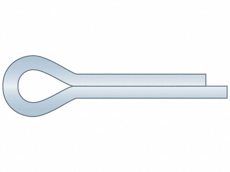 Cotter Pin: Extended Prong, Inch, 5/32 in Pin Dia, Steel, Ungraded, Zinc Plated, 100 PK