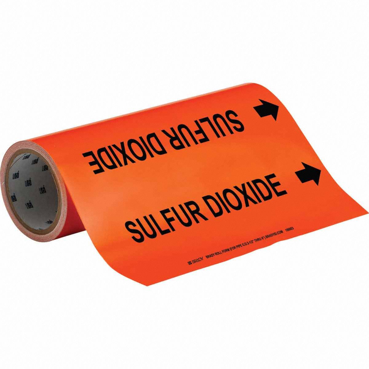 Pipe Marker: Sulfur Dioxide, Orange, Black, Fits 6 in and Smaller Pipe O.D., 30 Pipe Markers