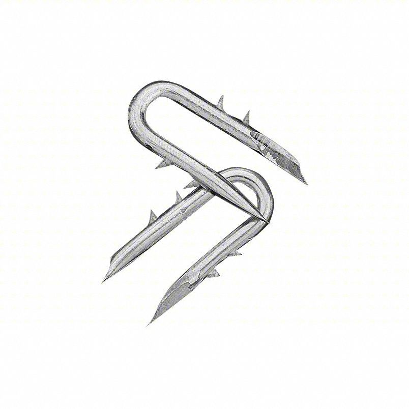 Barbed Staples: Industrial Staple, 1 1/4 in Leg Lg, Steel, 9 ga, Silver, 460 PK