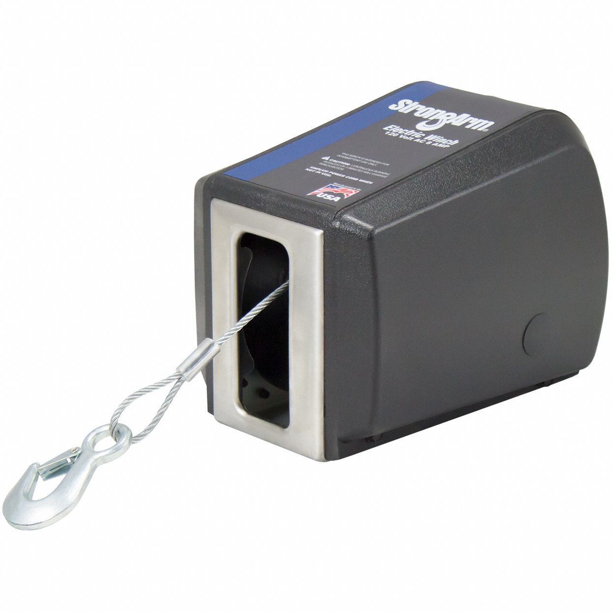 Electric Winch: Pulling, 120V AC, 1, 200 lb 1st Layer Load Capacity, 20 ft Cable Lg, Spur