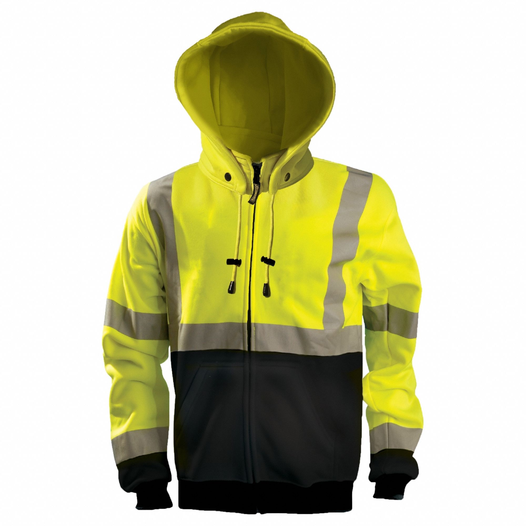 Safety Sweatshirt: ANSI Class 3, X, Full Zip Front Sweatshirt, 2XL, Black/Yellow, Zipper