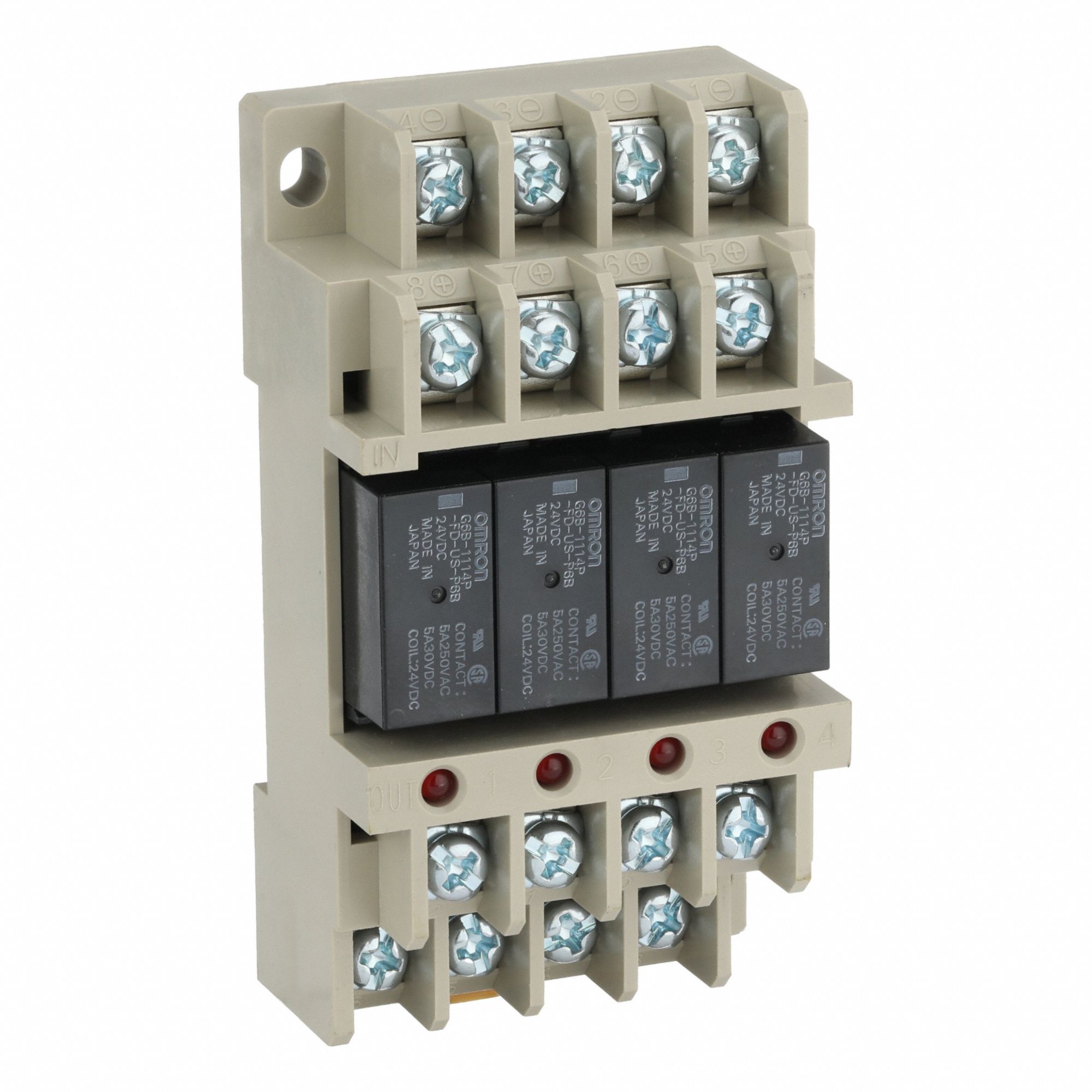 General Purpose Relays: DIN-Rail Mounted, 24V DC, 16 Pins/Terminals, 4PST