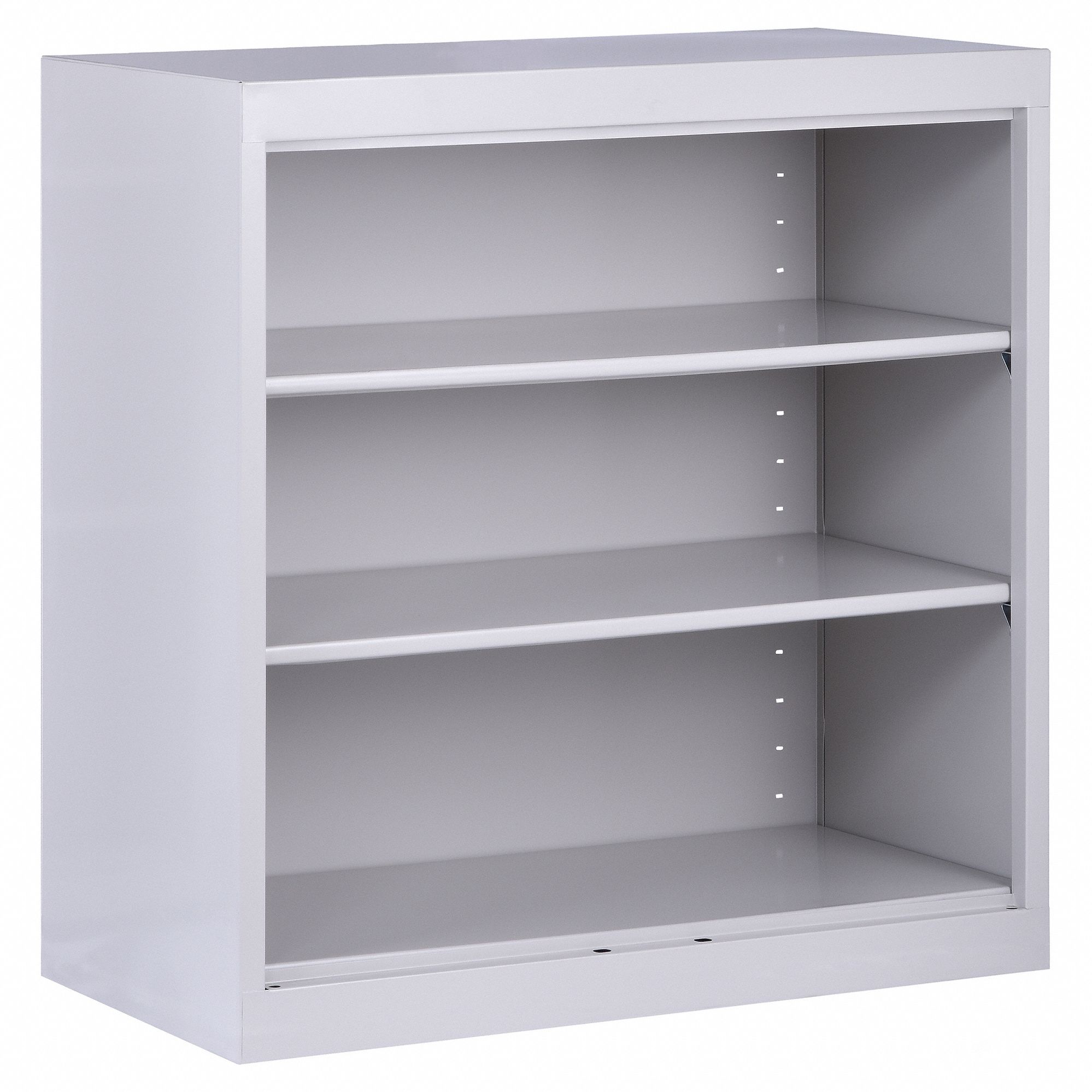 Bookcase: Dove Gray, Steel, 36 in Overall Ht, 36 in Overall Wd, 18 in Overall Dp, 3 Shelves