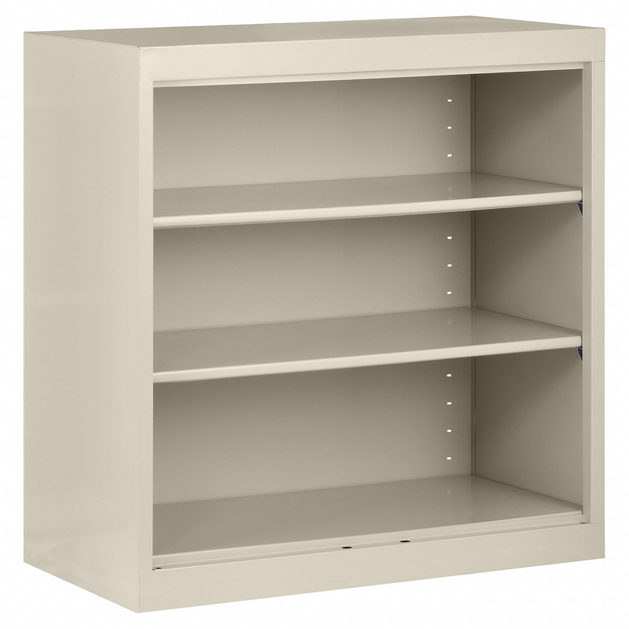 Bookcase: Putty, Steel, 36 in Overall Ht, 36 in Overall Wd, 18 in Overall Dp, 3 Shelves