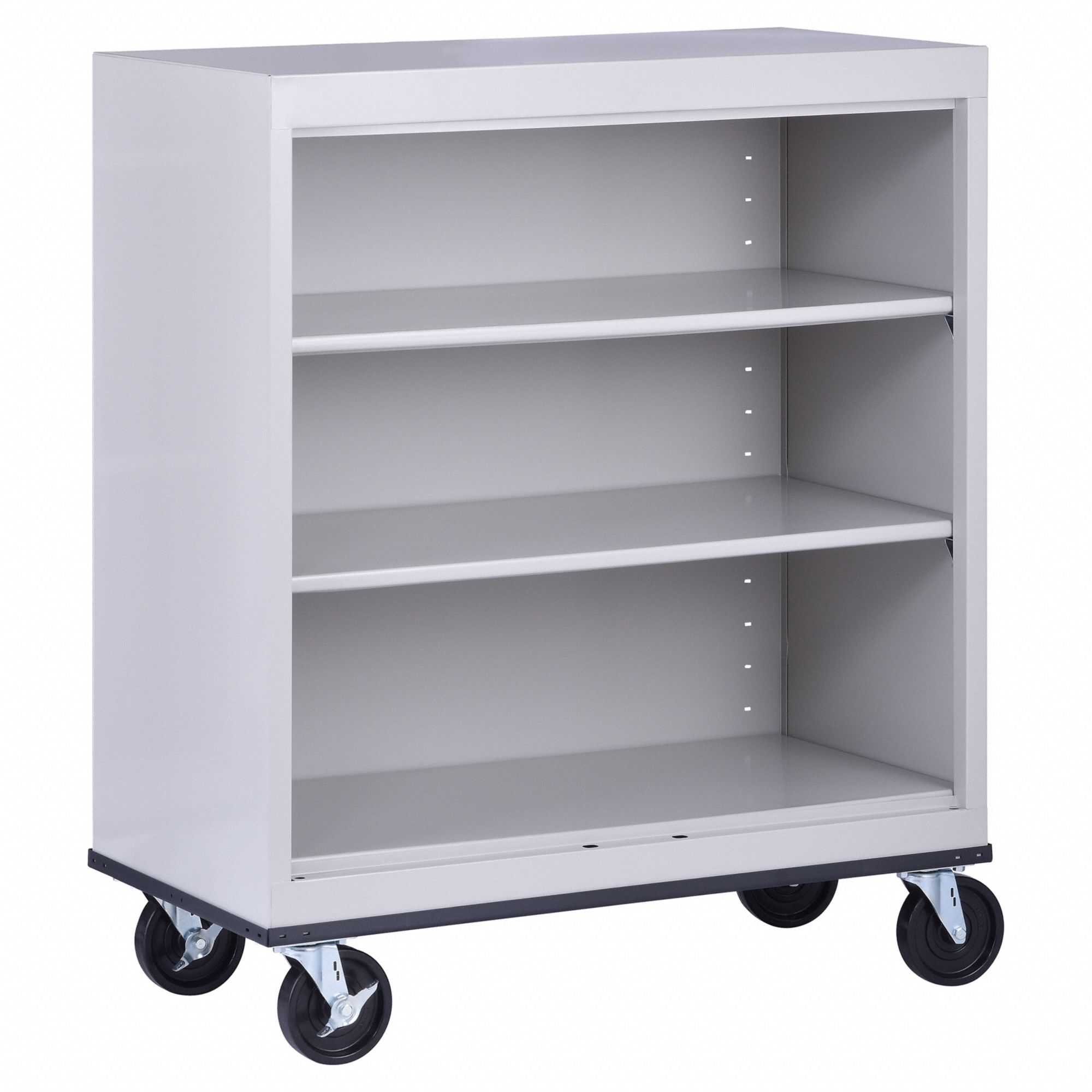 Mobile Bookcase: Dove Gray, Steel, 42 in Overall Ht, 36 in Overall Wd, 18 in Overall Dp