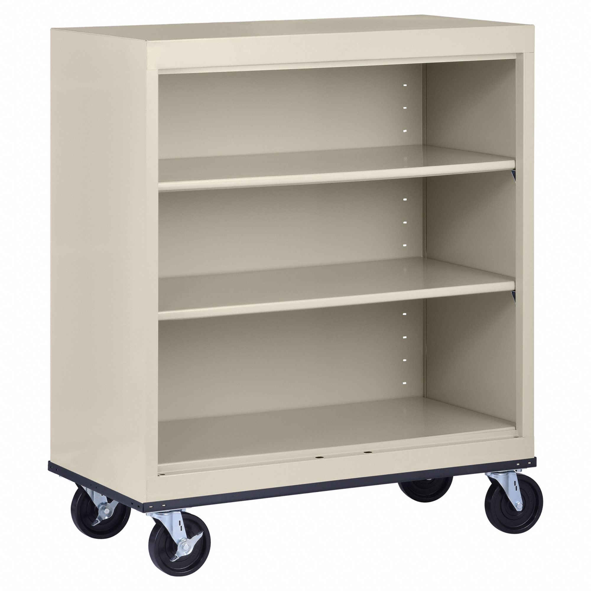 Mobile Bookcase: Putty, Steel, 42 in Overall Ht, 36 in Overall Wd, 18 in Overall Dp