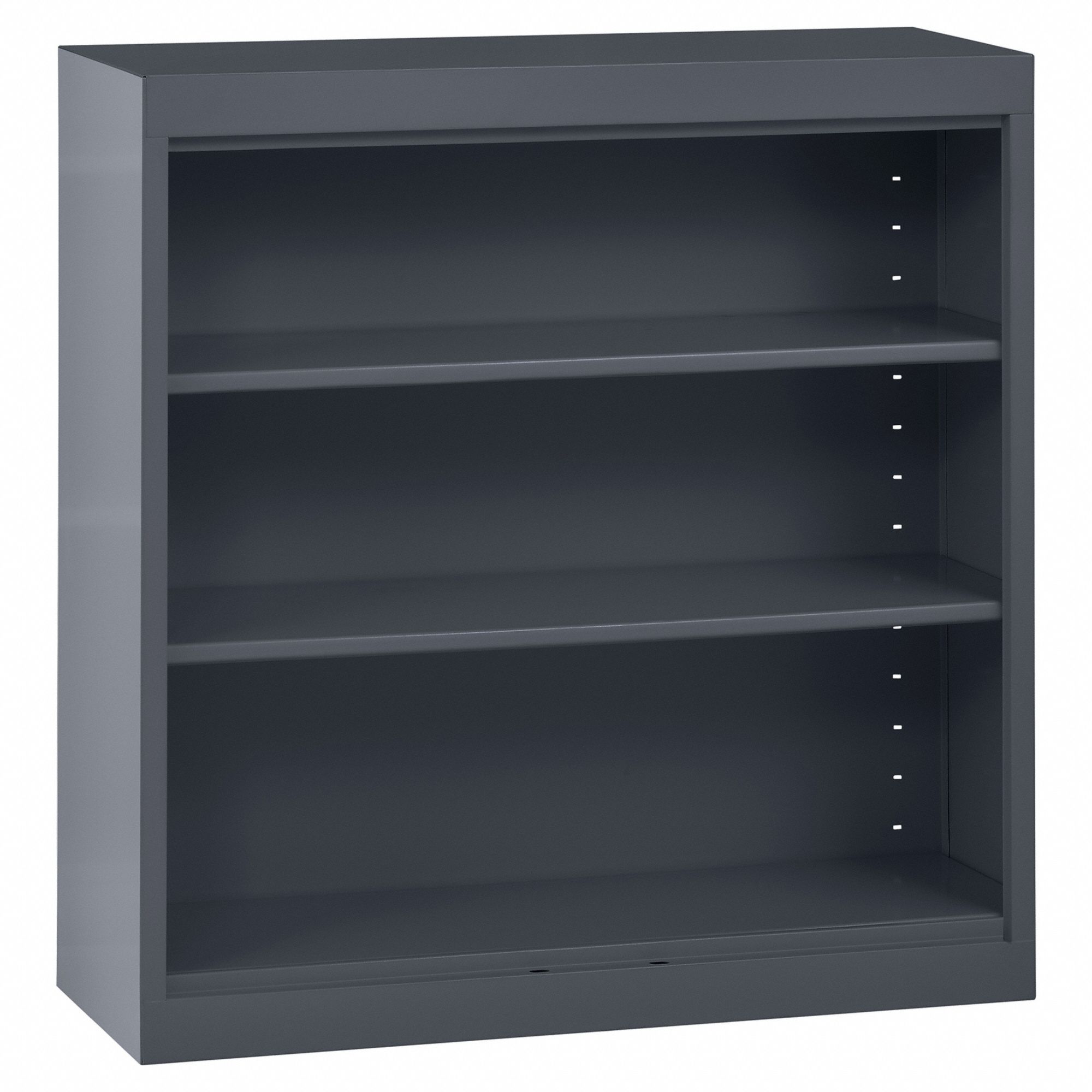 Bookcase: Charcoal, Steel, 36 in Overall Ht, 36 in Overall Wd, 12 in Overall Dp, 3 Shelves