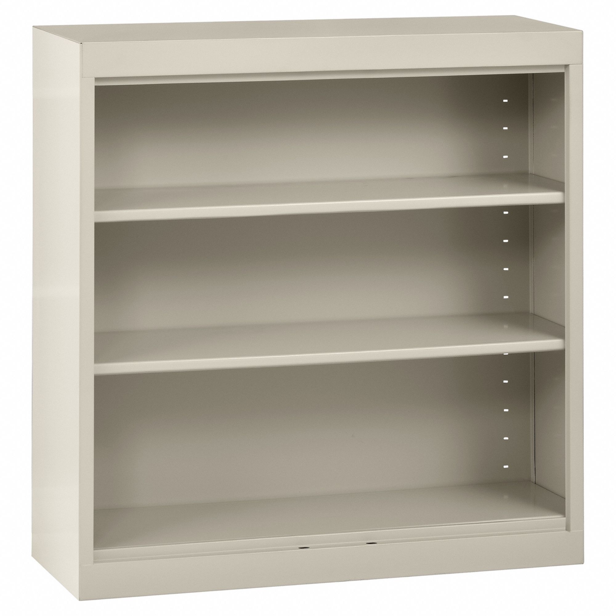 Bookcase: Putty, Steel, 36 in Overall Ht, 36 in Overall Wd, 12 in Overall Dp, 3 Shelves